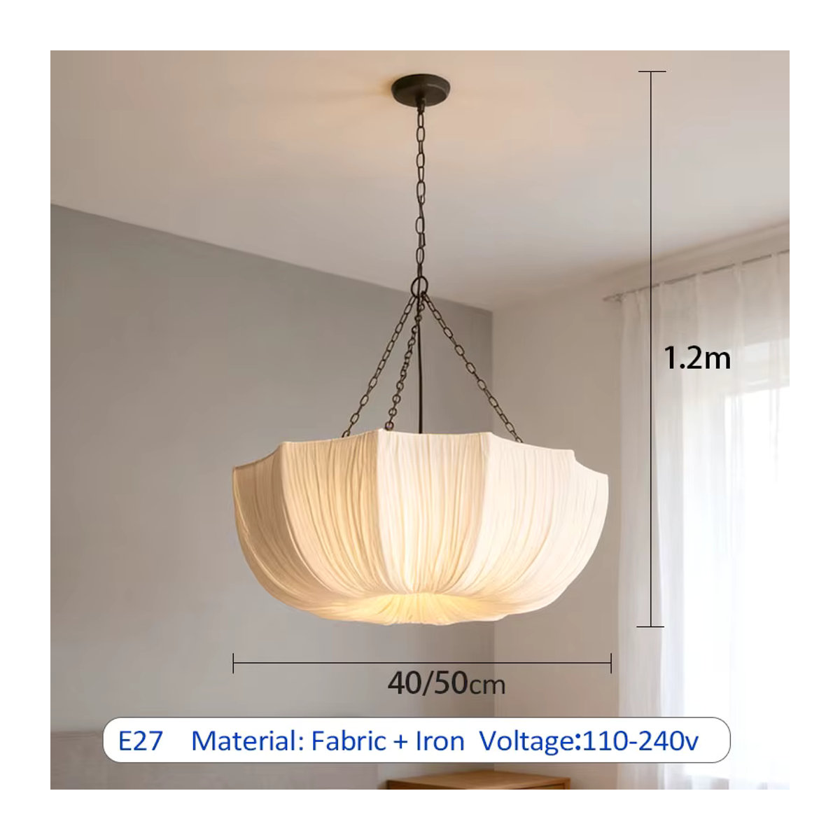 LINCCW Retro Pendelleuchte aus Eisen und weißem Stoff für Wohnzimmer, Esszimmer oder Schlafzimmer - Bild 6