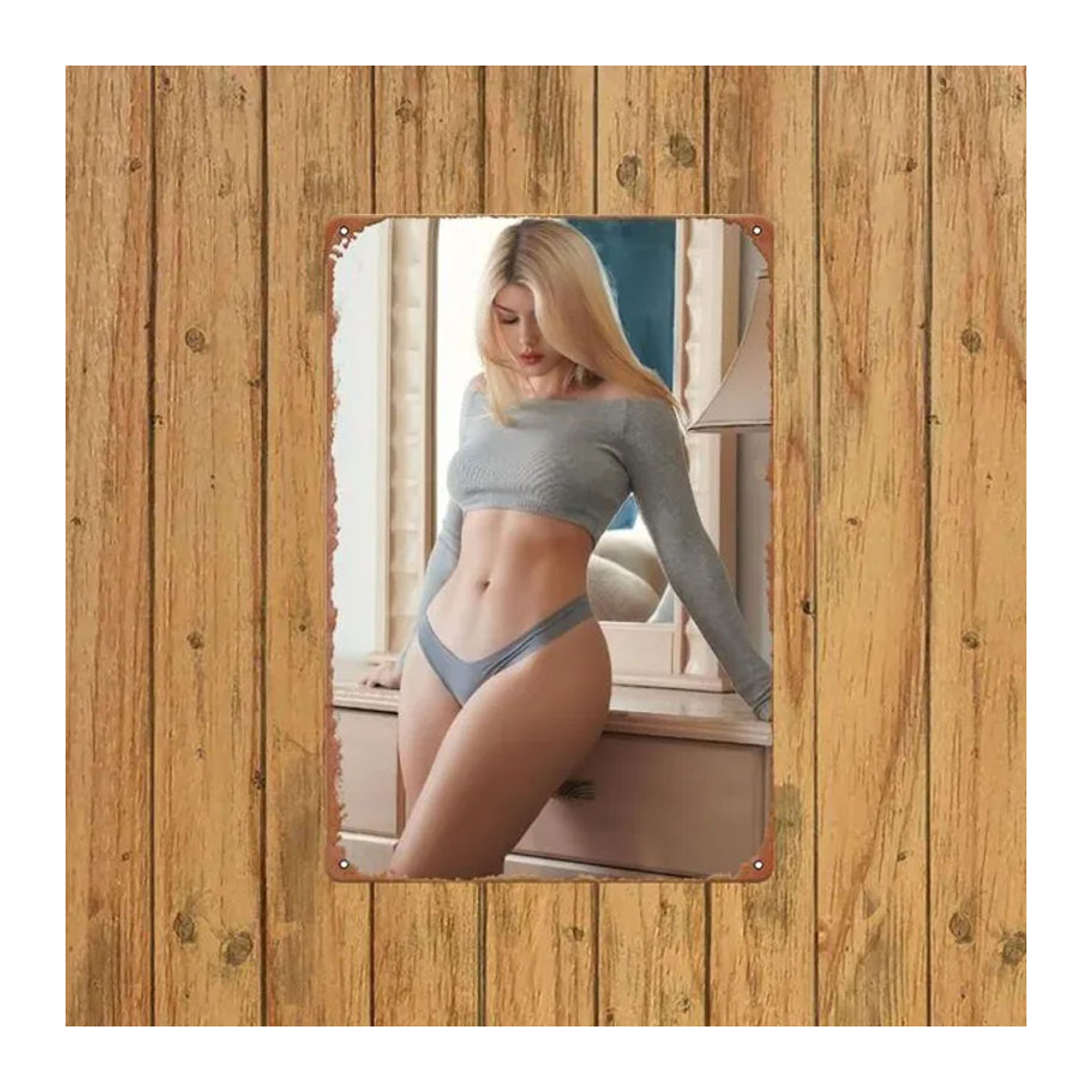 LingVisions Metall-Wanddekoration Elegante Frau mit Fotorahmen Minimalistische Wandkunst aus Eisen B/H: 30 x 30 cm - Bild 1