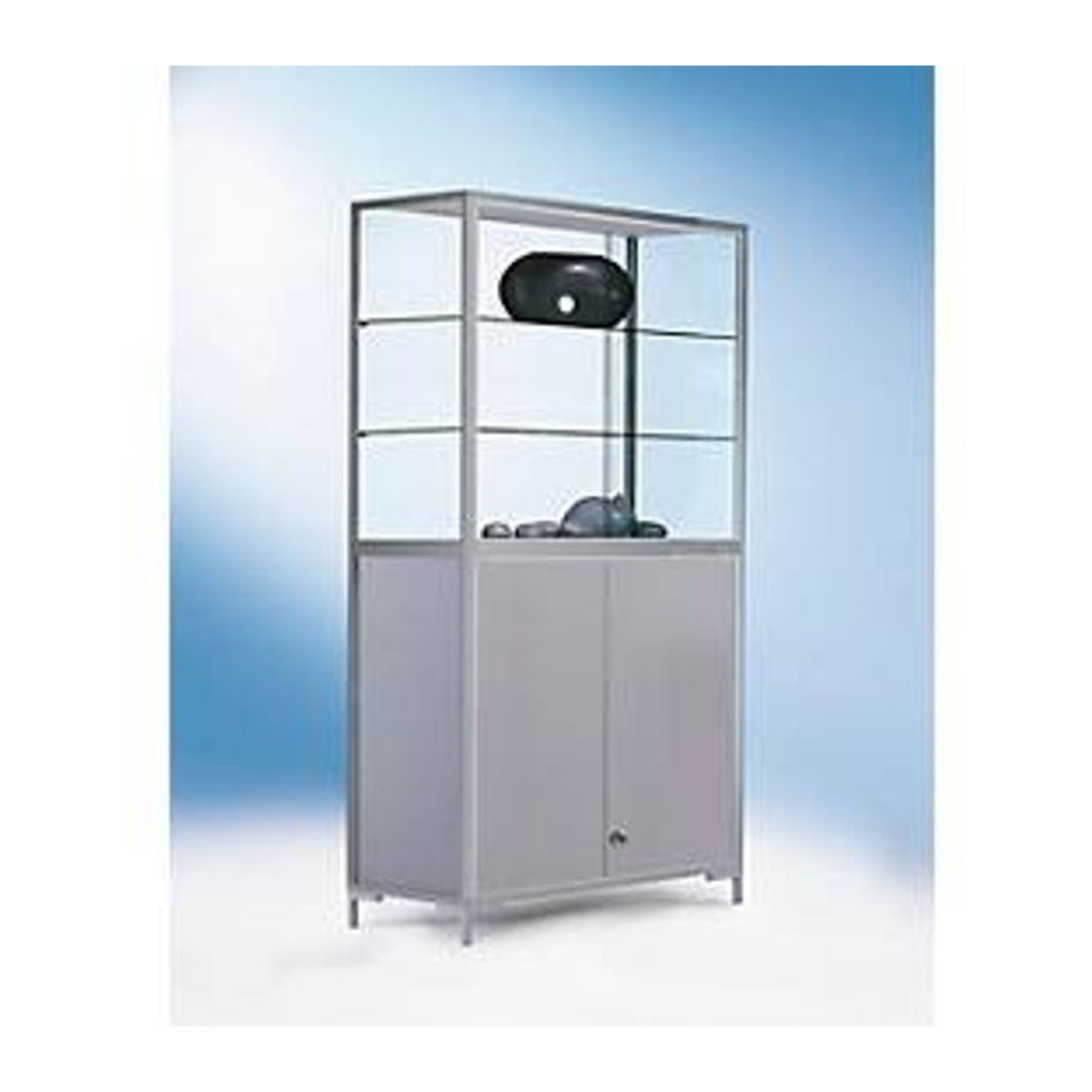 LINK Vitrinenschrank mit 4-seitiger Glasfront und Unterkast in Silber und Grau, H x B x T: 186 x 150 x 40 cm - Bild 1