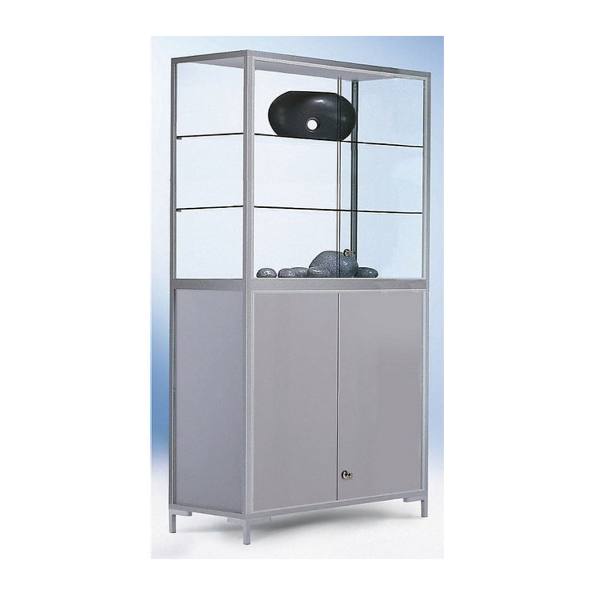 LINK Vitrinenschrank mit 4-seitiger Glasfront und Unterkast in Silber und Grau, H x B x T: 186 x 150 x 40 cm - Bild 2