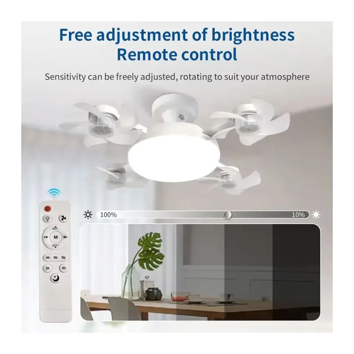 LINYILIGHT E27 Deckenventilator mit Licht und Fernbedienung, dimmbare LED-Ventilatorleuchte in Weiß, minimalistisches Design für Schlafzimmer, Küche, Garage oder Büro - Bild 2