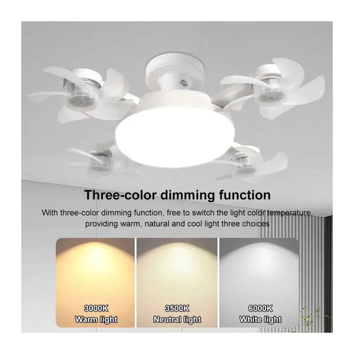LINYILIGHT E27 Deckenventilator mit Licht und Fernbedienung, dimmbare LED-Ventilatorleuchte in Weiß, minimalistisches Design für Schlafzimmer, Küche, Garage oder Büro - Bild 3