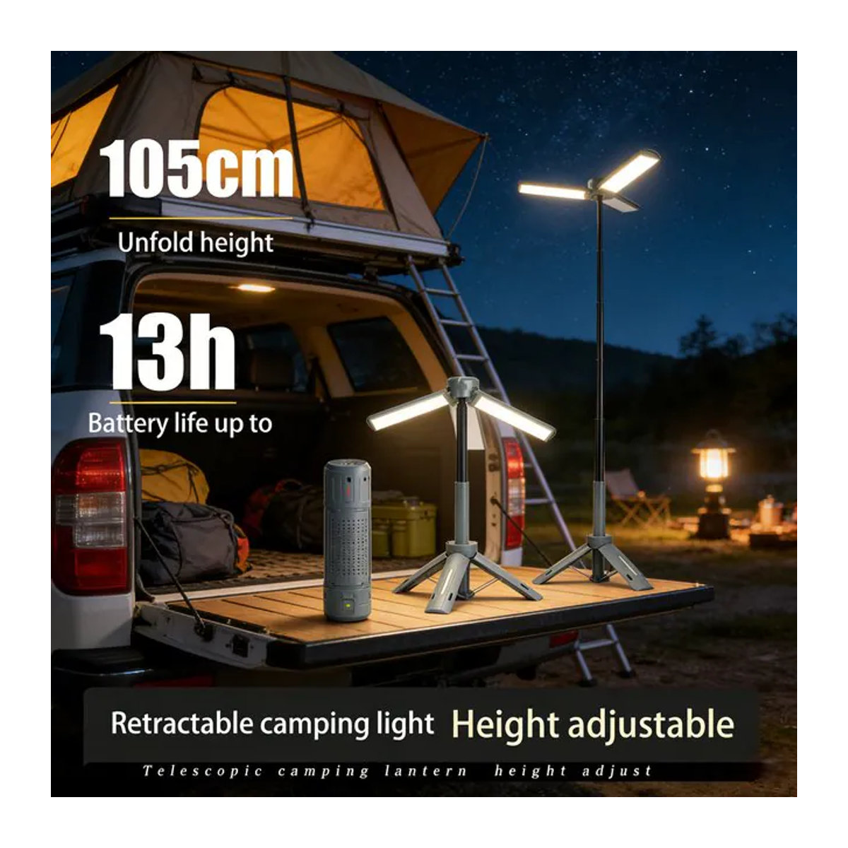 LINYILIGHT Multifunktionale Faltbare LED-Campinglaterne Modern, Wasserdicht und Stufenlos Dimmbar, Wiederaufladbare Teleskop-Flammenlampe als Arbeitsleuchte für dein Camping - Bild 1