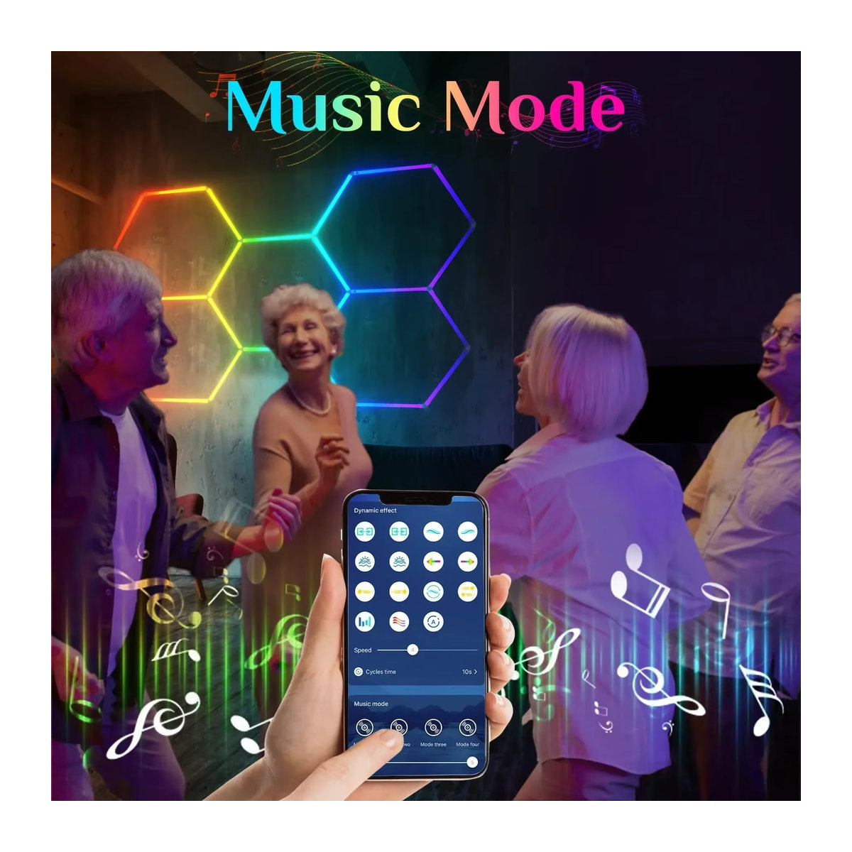 LINYILIGHT RGB Hexagon LED Deckenlampe mit App-Steuerung und Musik-Sync in Bunt für moderne Raumgestaltung - Bild 3