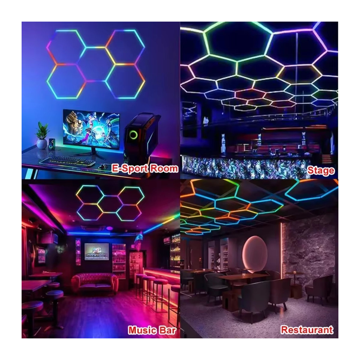 LINYILIGHT RGB Hexagon LED Deckenlampe mit App-Steuerung und Musik-Sync in Bunt für moderne Raumgestaltung - Bild 4
