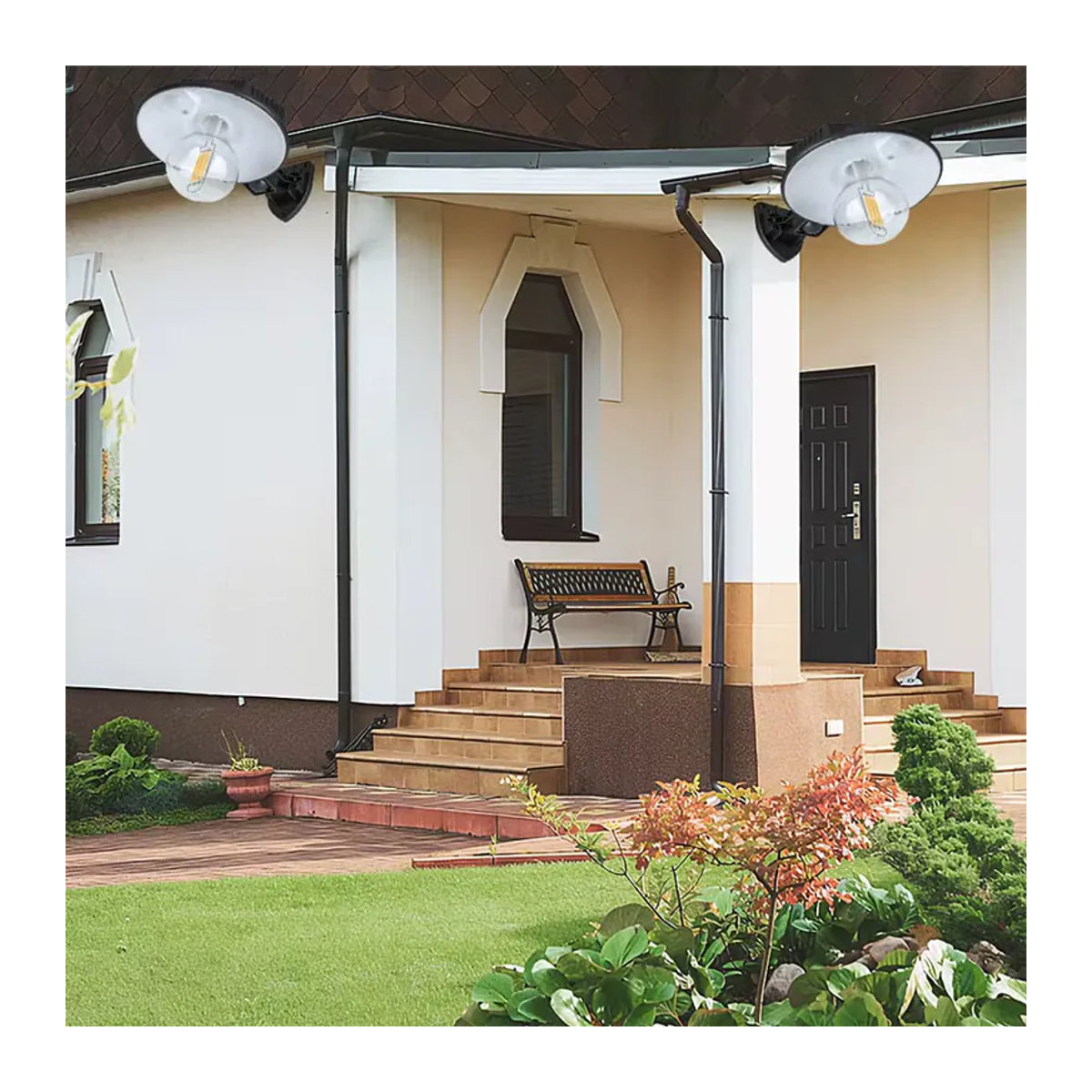 LINYILIGHT Solar-Laterne im Retro-Landhaus-Stil mit LED, Schwarz, Wasserdicht mit 4 Beleuchtungsmodi und Bewegungssensor für Garten und Außenbereich - Bild 4
