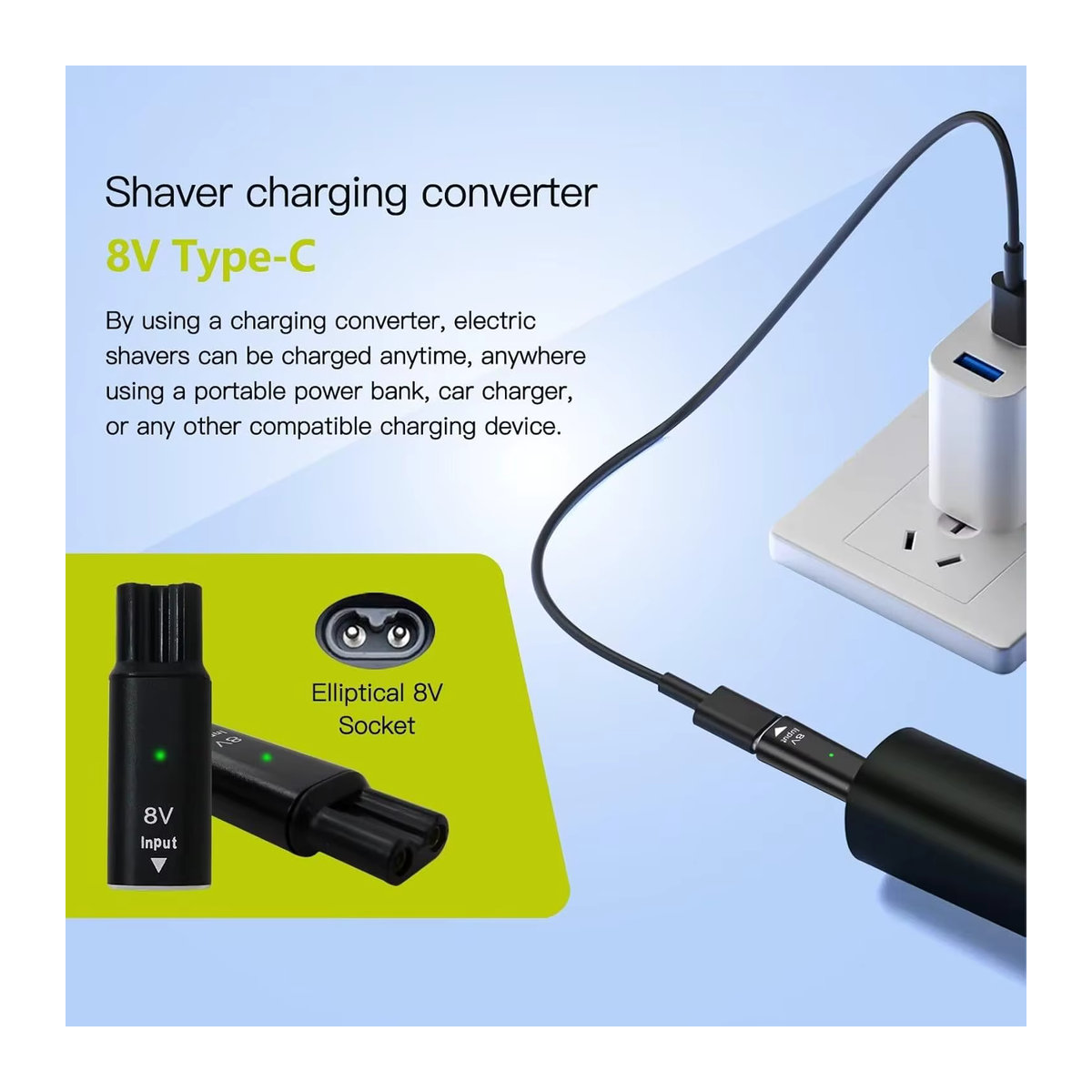 LISI 8V HQ850 Typ-C Ladegerät-Adapter für Philips Norelco OneBlade QP2530 QP2630 Bartschneider in Grau - Bild 5