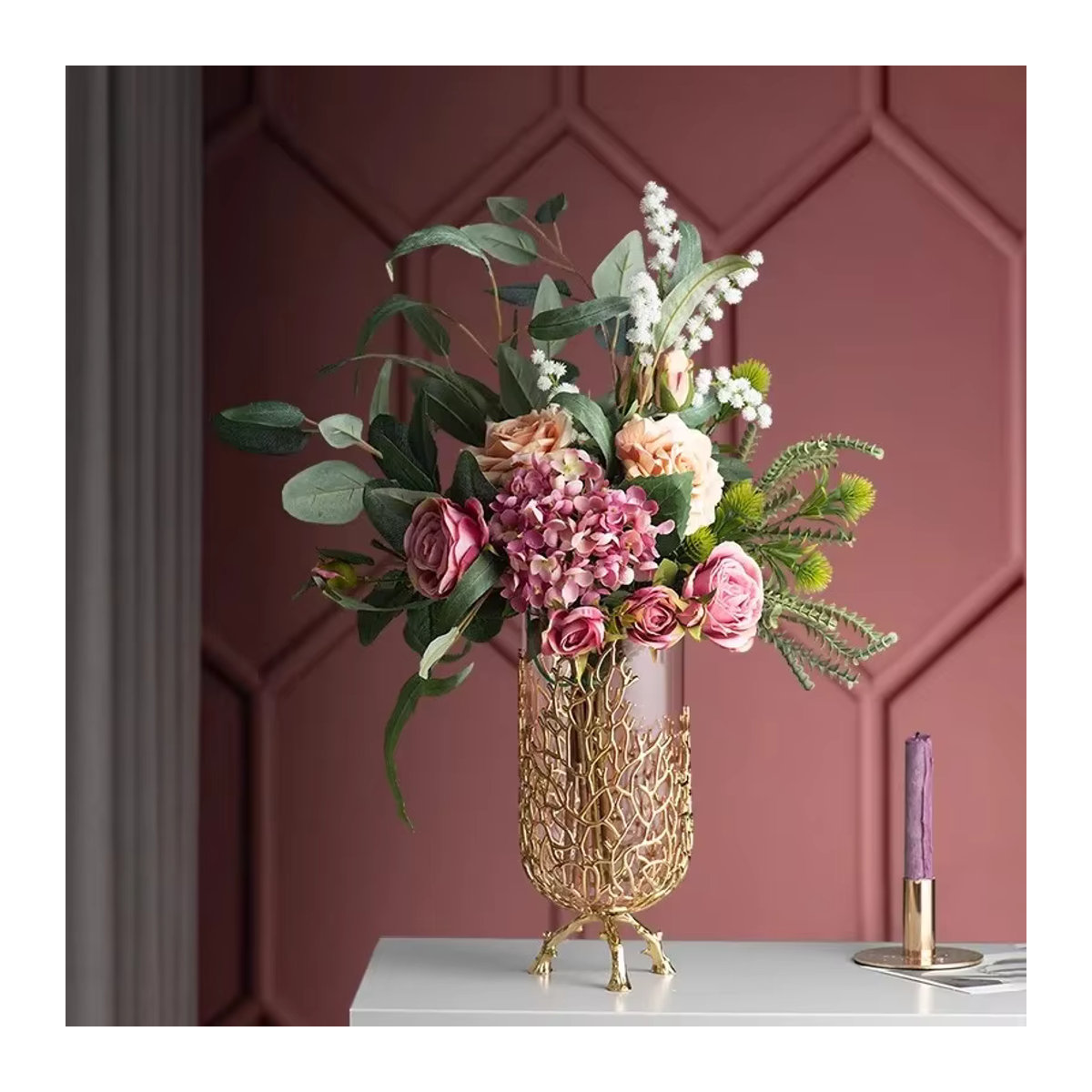 LISM Korallen Vase aus Glas und Metall in Gold und Transparent für Schnittblumen und Hydrokultur - Bild 3