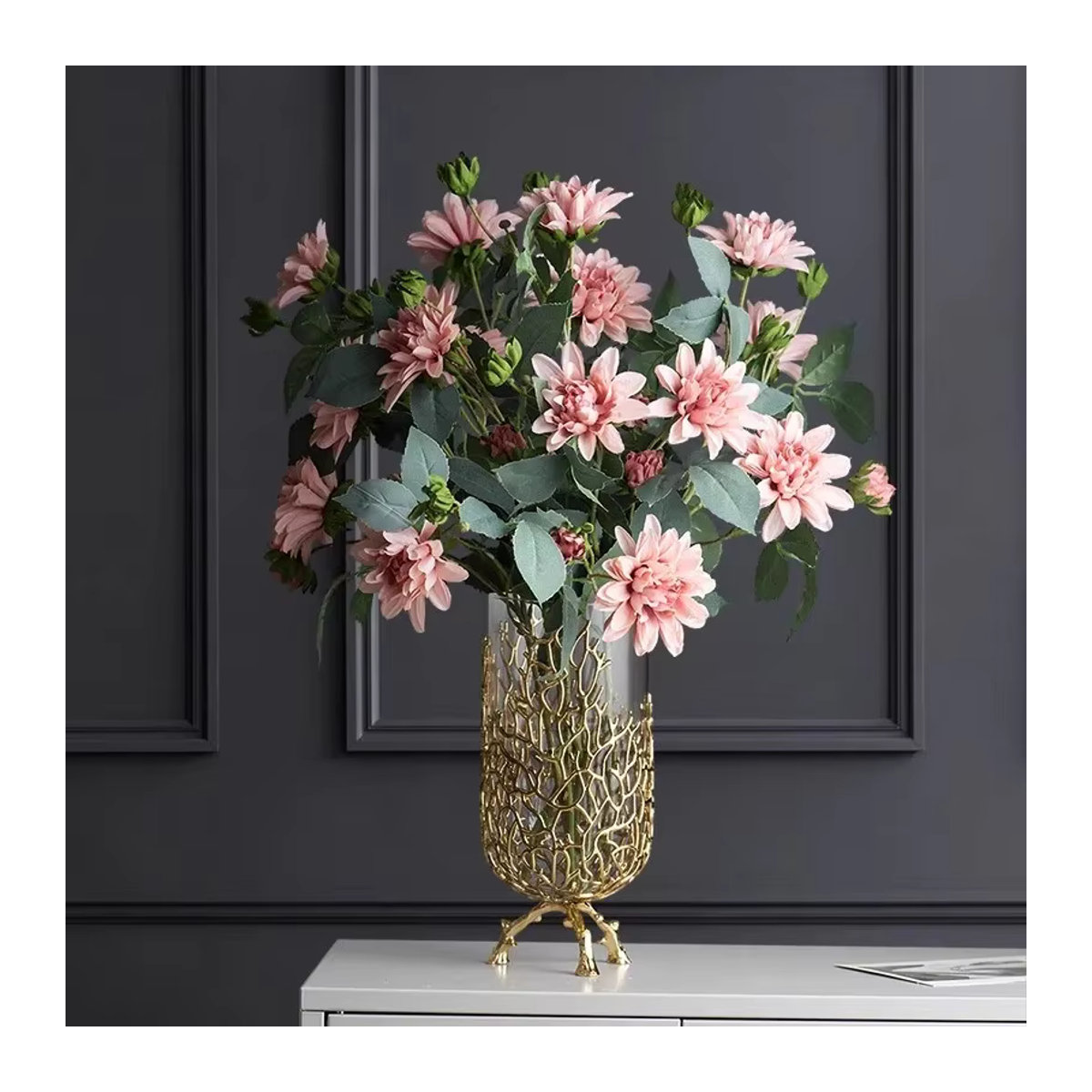 LISM Korallen Vase aus Glas und Metall in Gold und Transparent für Schnittblumen und Hydrokultur - Bild 5
