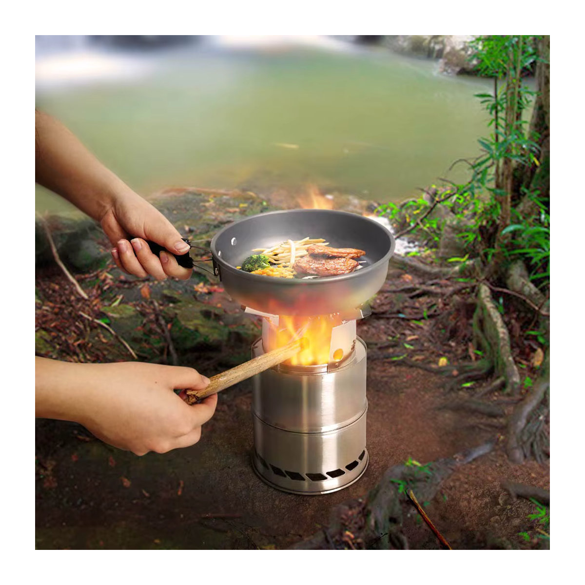 LISM Tragbarer Mini-Campingkocher aus Edelstahl mit Holzverbrennung für Outdoor-Reisen - Bild 4