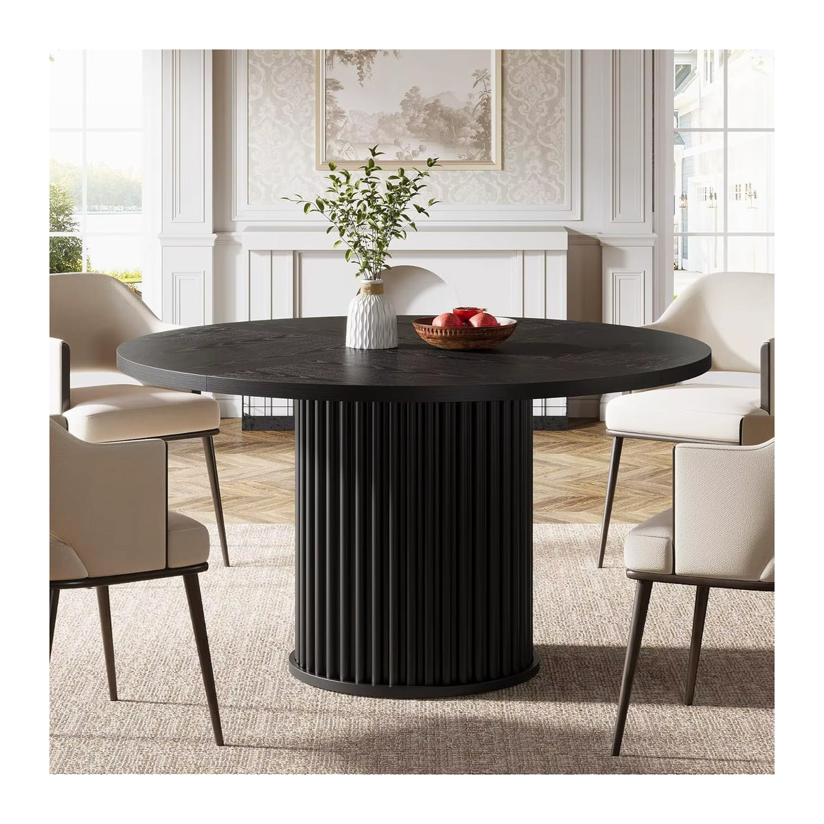LITTLE TREE Runder Esstisch für 4 Personen in Schwarz mit Metallrahmen und Holzoberfläche im modernen Design - Bild 3
