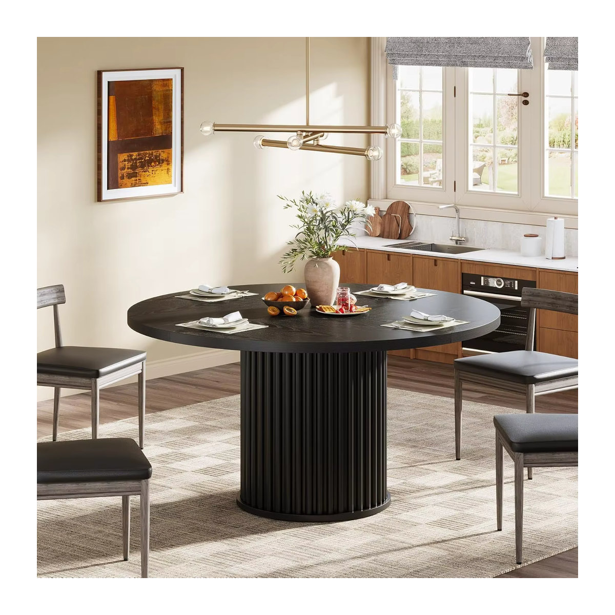 LITTLE TREE Runder Esstisch für 4 Personen in Schwarz mit Metallrahmen und Holzoberfläche im modernen Design - Bild 4