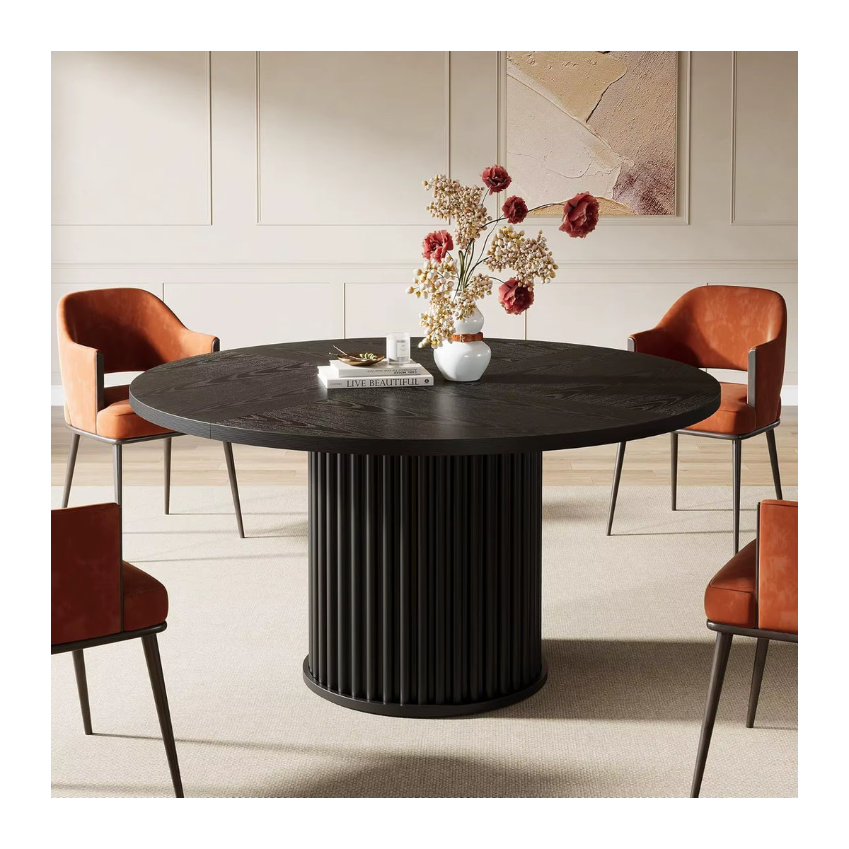 LITTLE TREE Runder Esstisch für 4 Personen in Schwarz mit Metallrahmen und Holzoberfläche im modernen Design - Bild 5