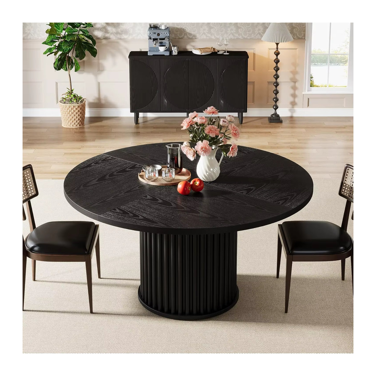 LITTLE TREE Runder Esstisch für 4 Personen in Schwarz mit Metallrahmen und Holzoberfläche im modernen Design - Bild 6