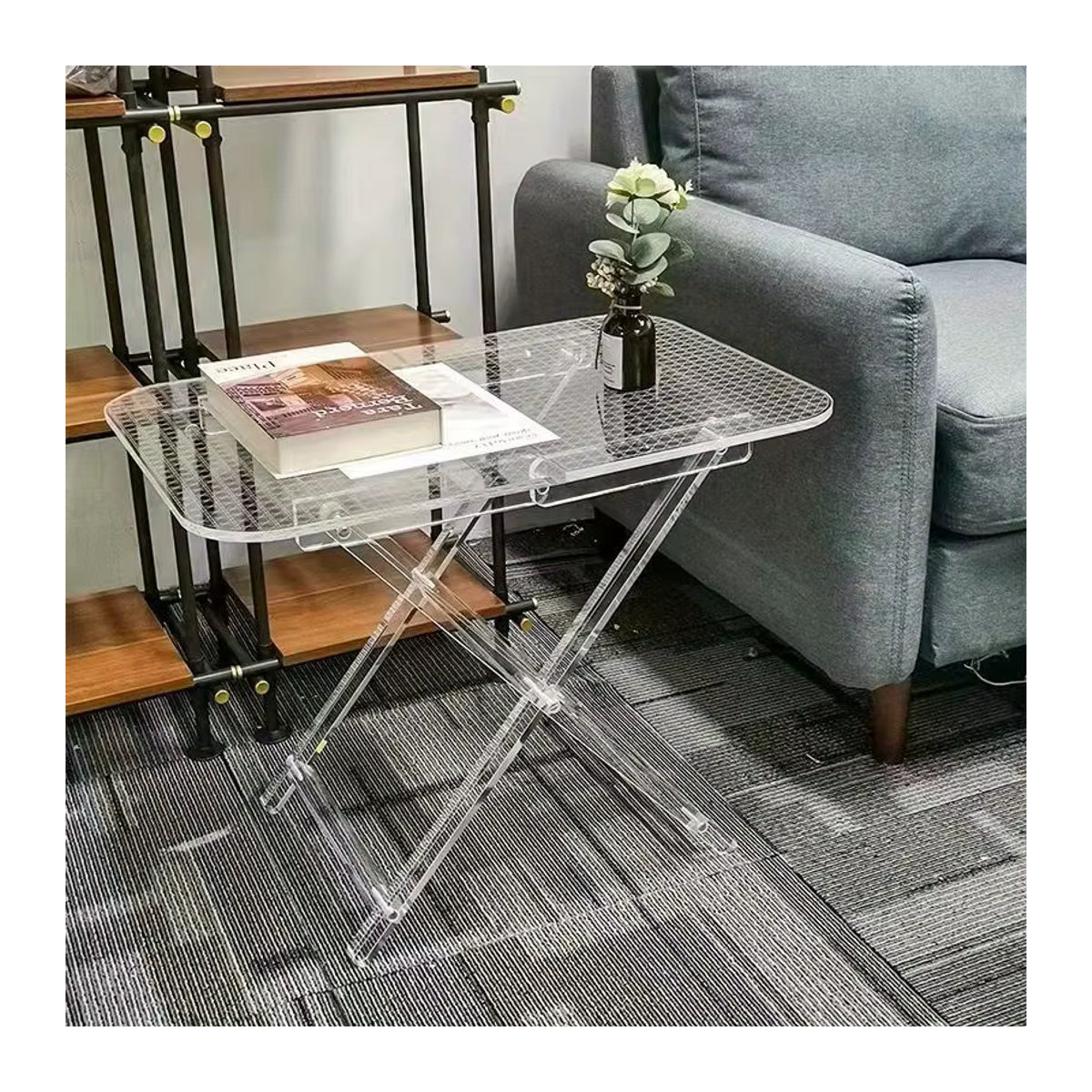 LIUSHADUOLA Couchtisch aus Acryl in Transparent, faltbarer Beistelltisch mit geometrischem Design - Bild 2