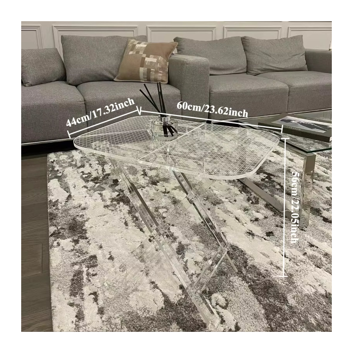LIUSHADUOLA Couchtisch aus Acryl in Transparent, faltbarer Beistelltisch mit geometrischem Design - Bild 3