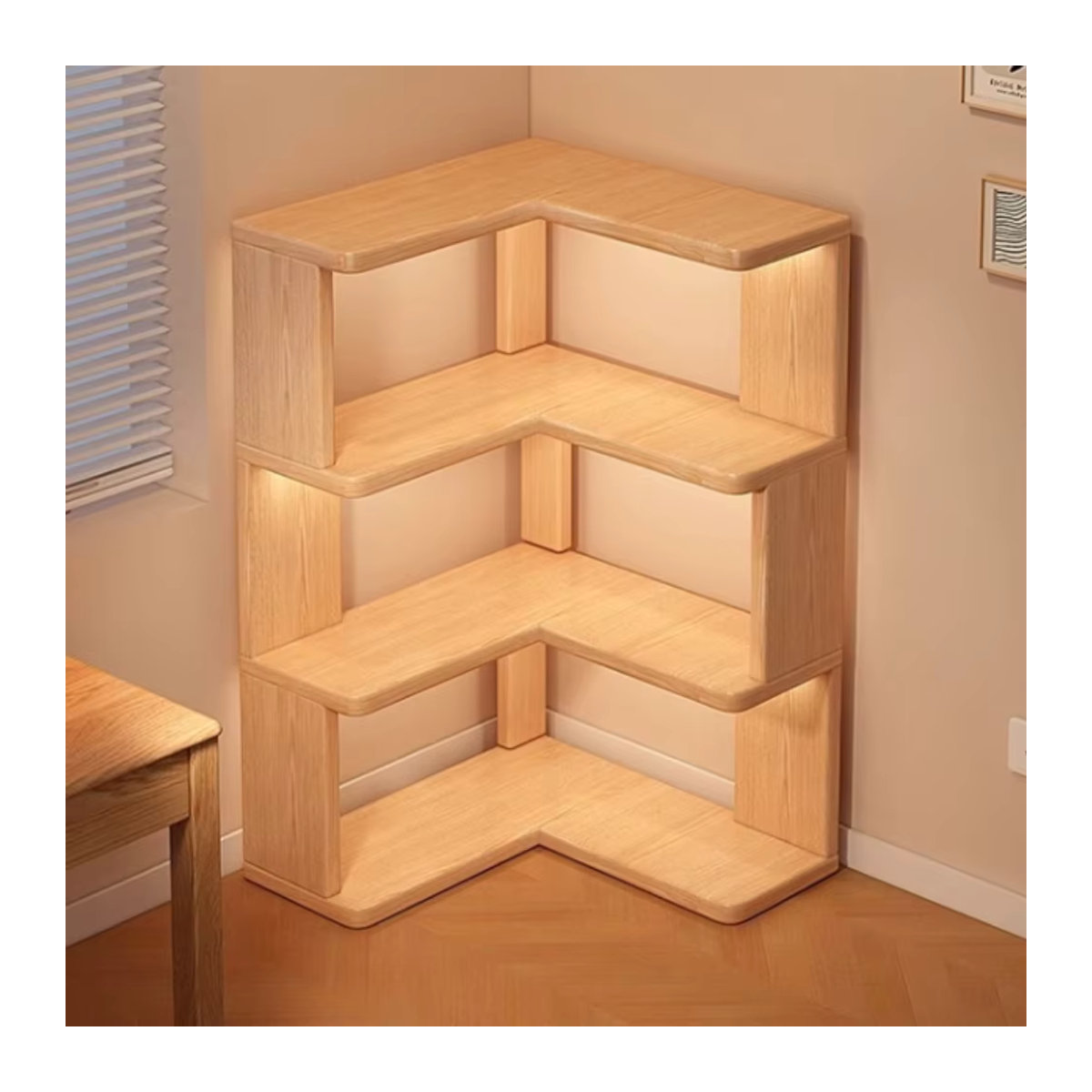 LIUSHADUOLA Eckregal aus Holz in Natur Braun im skandinavischen Design, freistehendes Eck-Bücherregal für deine Aufbewahrung - Bild 4