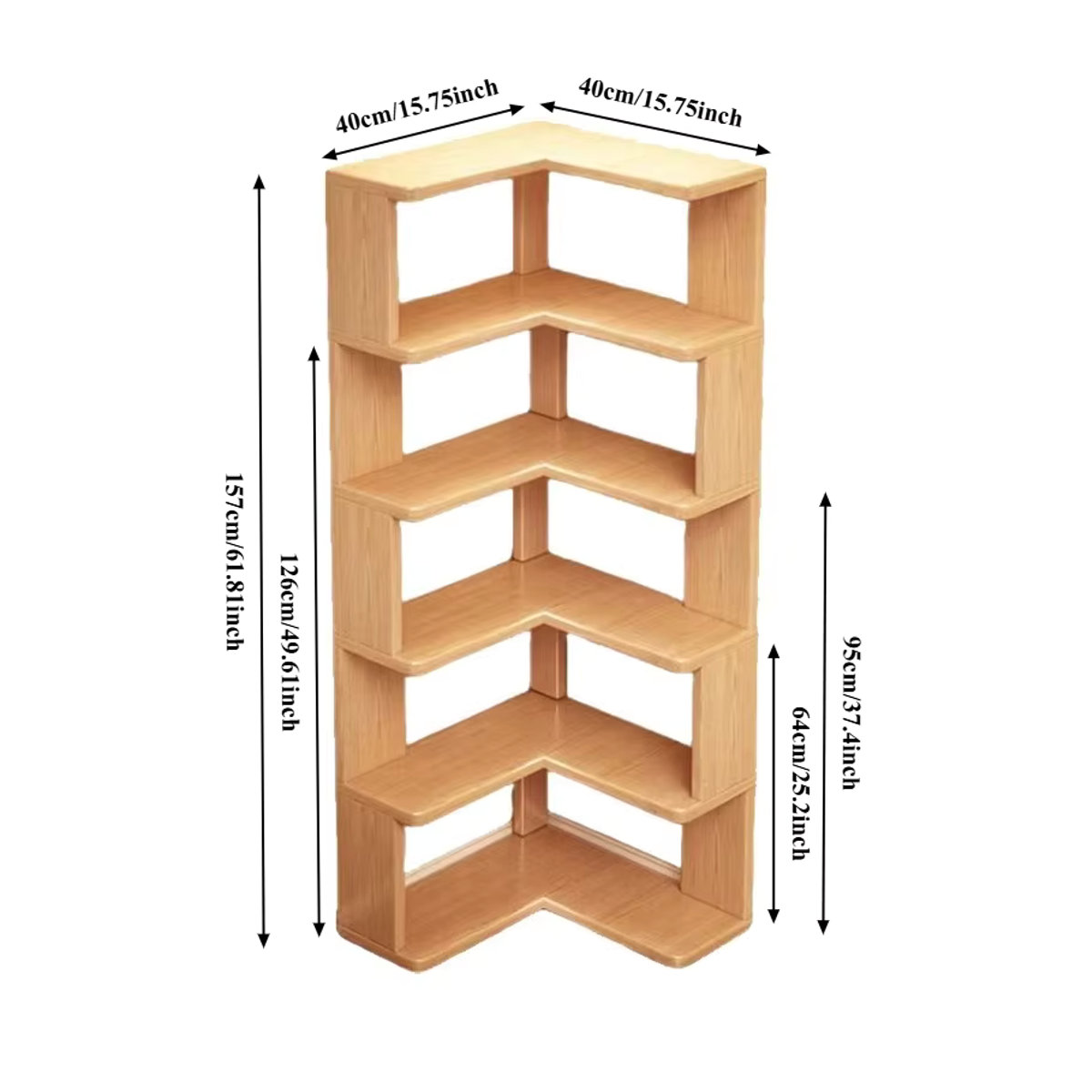 LIUSHADUOLA Eckregal aus Holz in Natur Braun im skandinavischen Design, freistehendes Eck-Bücherregal für deine Aufbewahrung - Bild 5