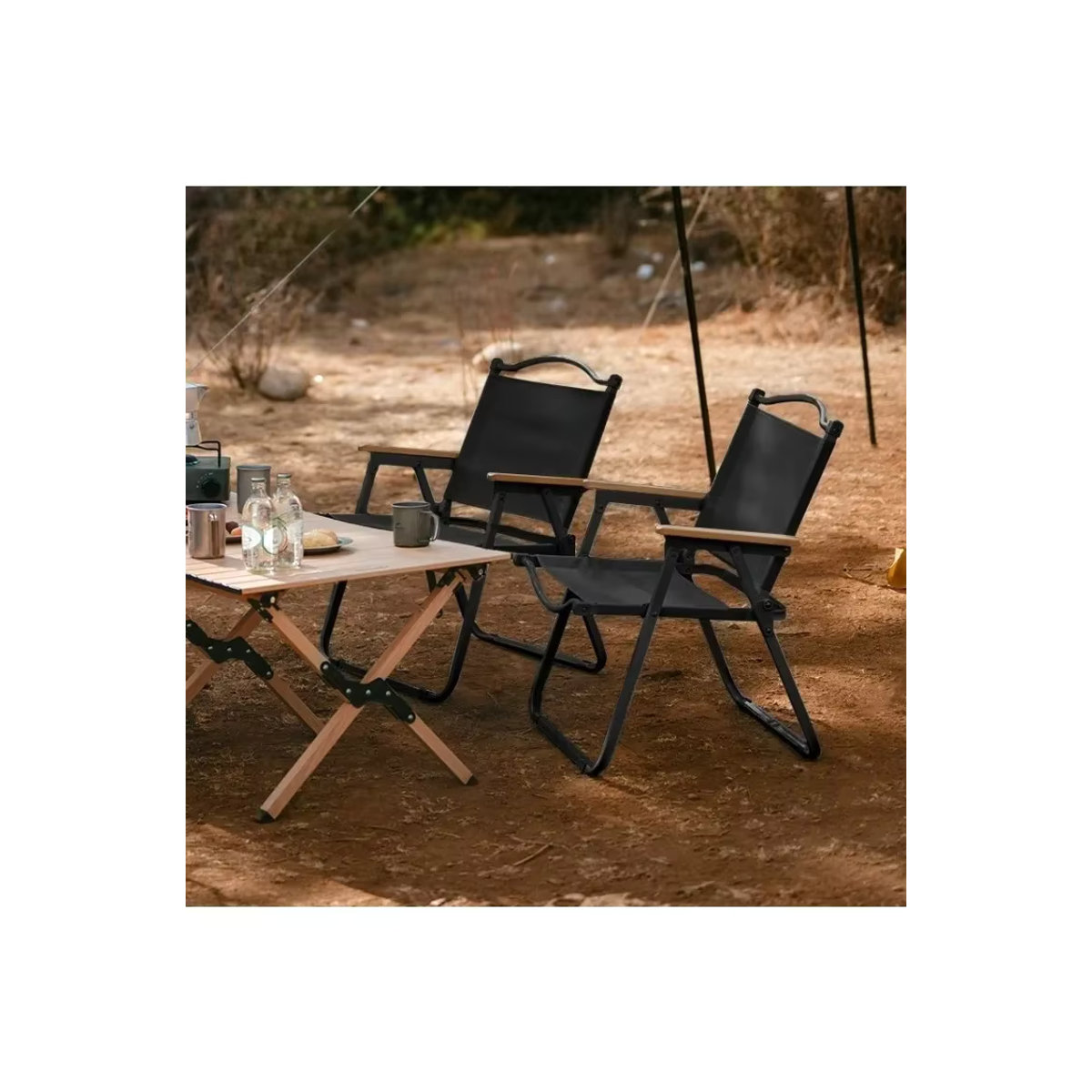 LIUSHADUOLA Kermit Campingstuhl aus Holz in Schwarz, faltbarer Outdoor-Stuhl für Picknick und Angeln - Bild 6