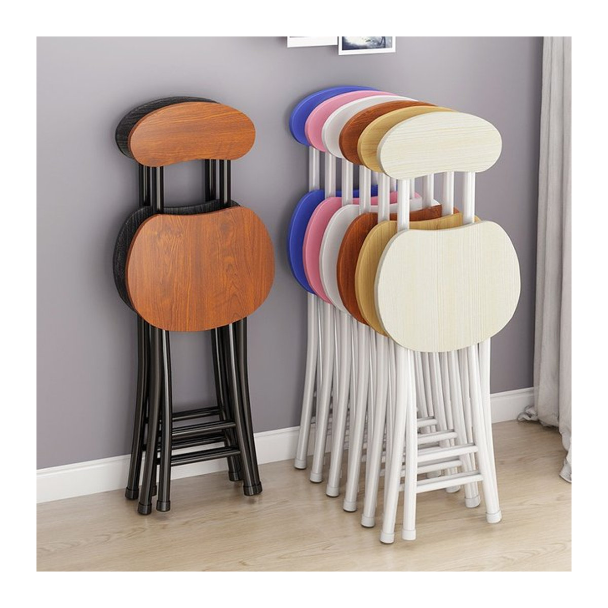 LIUSHADUOLA Klappstuhl aus Holz und Metall im minimalistischen Design, Weiß oder Schwarz/Weiß - Bild 1