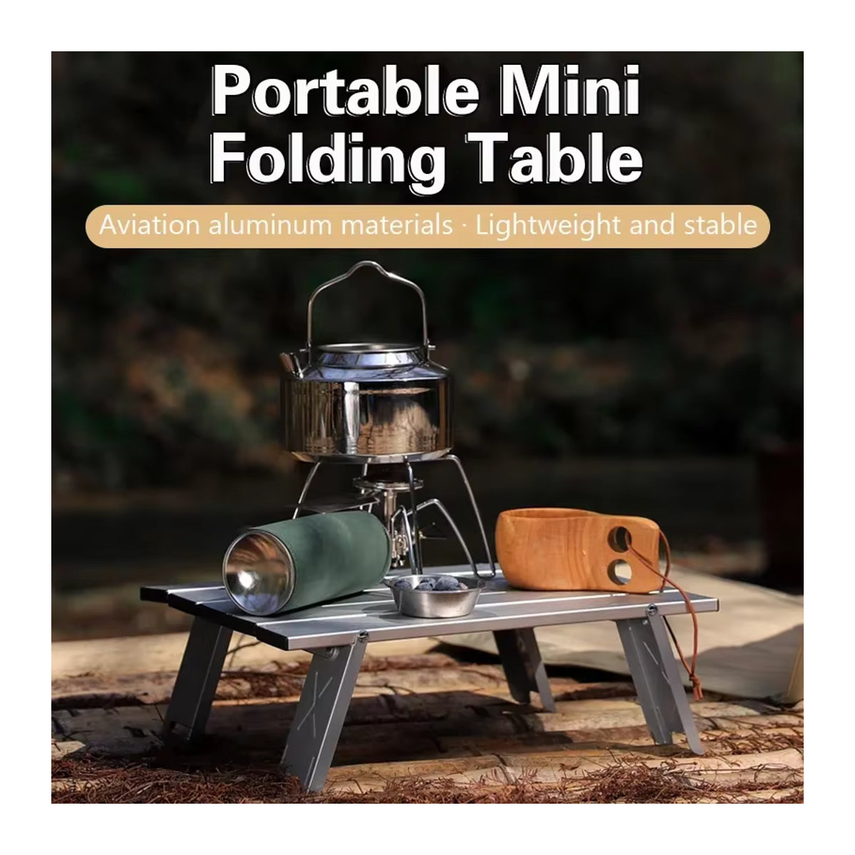 LIUSHADUOLA Mini-Campingtisch aus Aluminiumlegierung, tragbarer Klapptisch für den Außenbereich, Silber - Bild 2