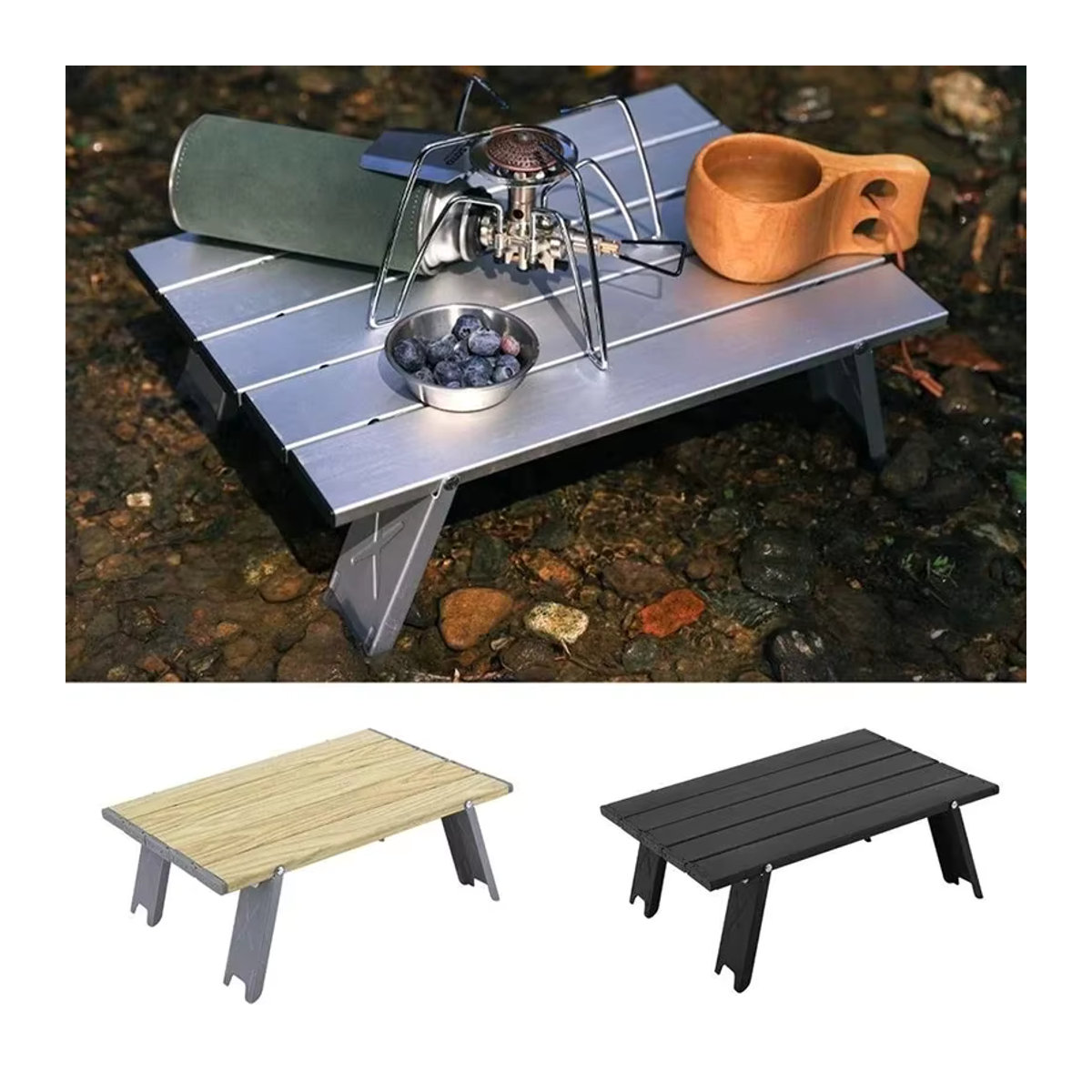 LIUSHADUOLA Mini-Campingtisch aus Aluminiumlegierung, tragbarer Klapptisch für den Außenbereich, Silber - Bild 3