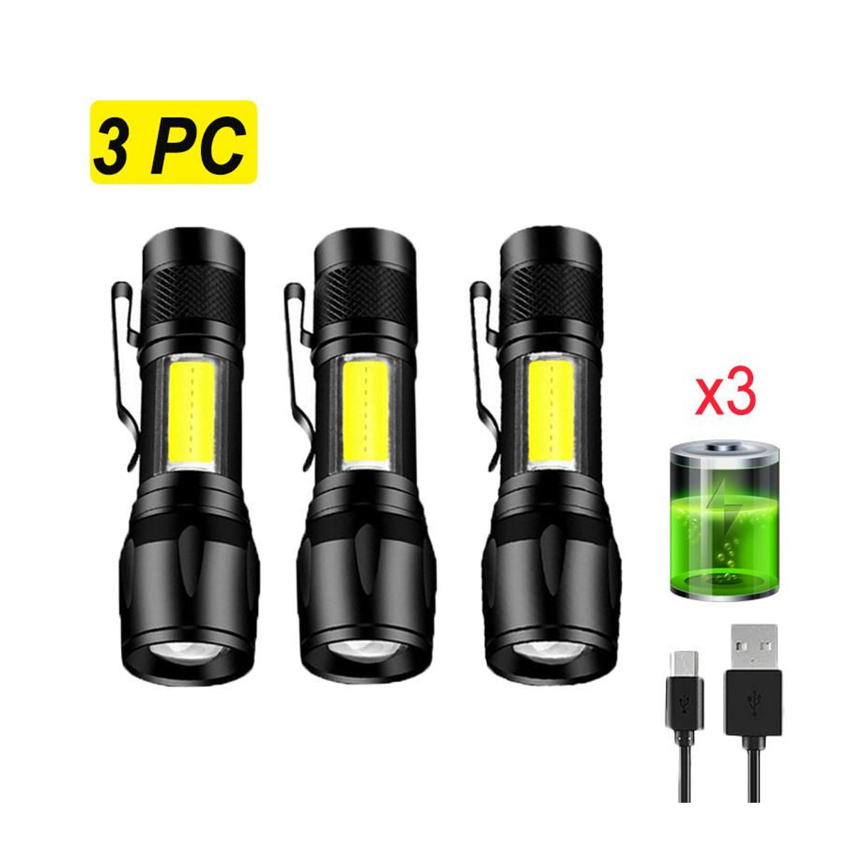 LIUXING Mini USB aufladbare LED Taschenlampe mit Zoom und COB Licht, wasserdicht für Outdoor und Camping, 4er-Set - Bild 2