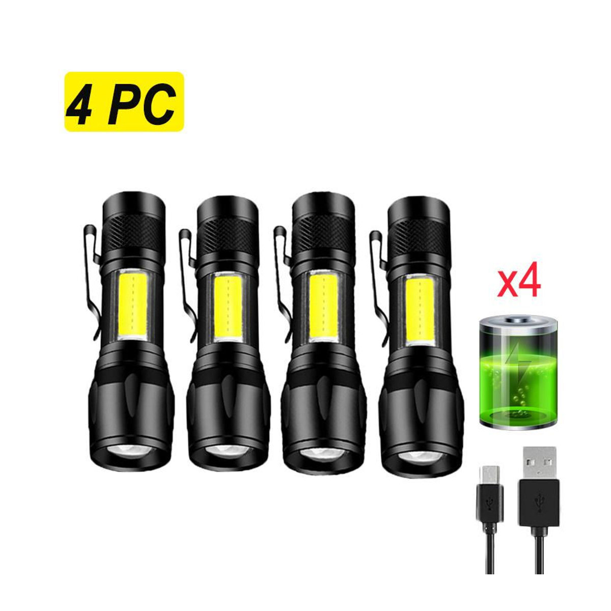 LIUXING Mini USB aufladbare LED Taschenlampe mit Zoom und COB Licht, wasserdicht für Outdoor und Camping, 4er-Set - Bild 5