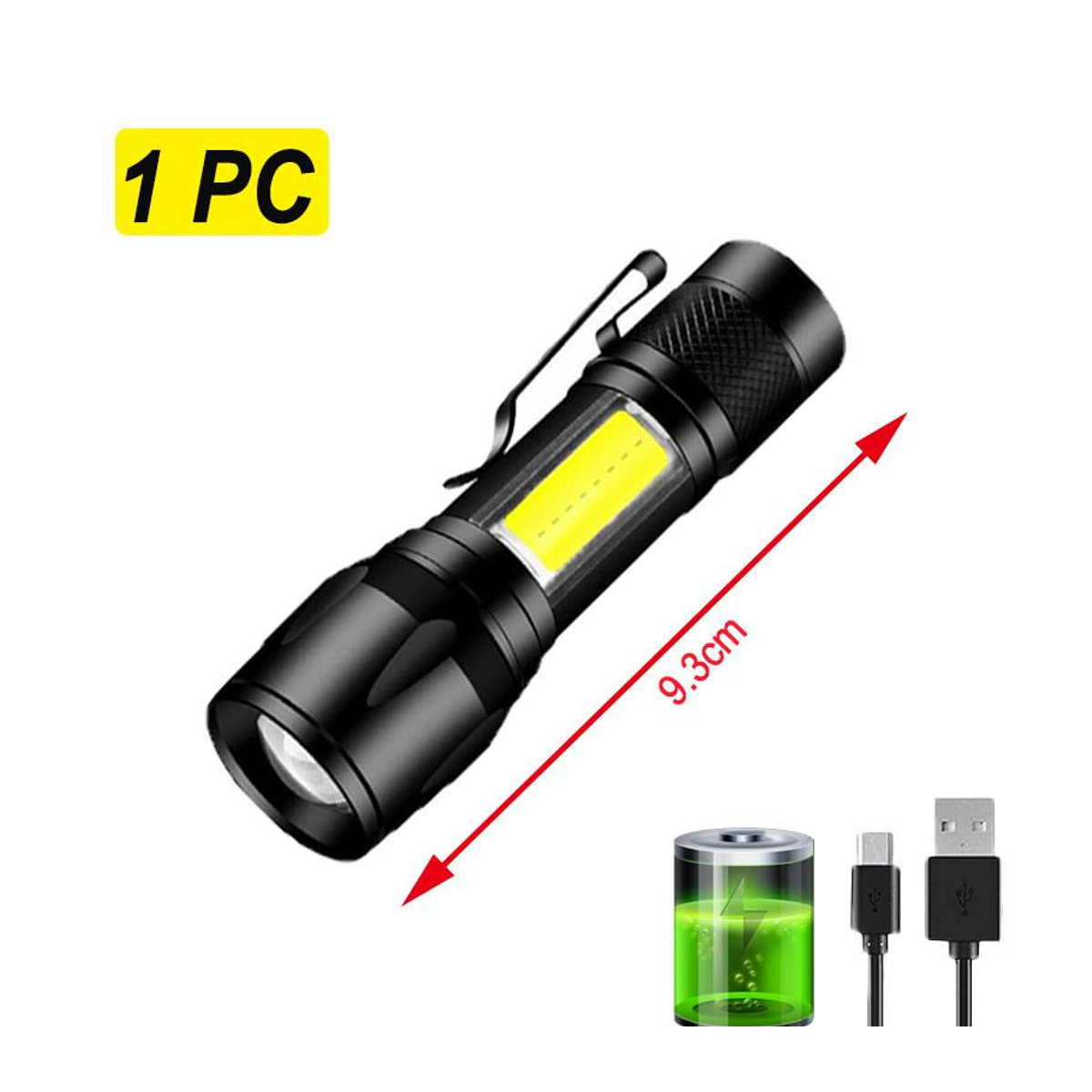 LIUXING Mini USB aufladbare LED Taschenlampe mit Zoom und COB Licht, wasserdicht für Outdoor und Camping, 4er-Set - Bild 6