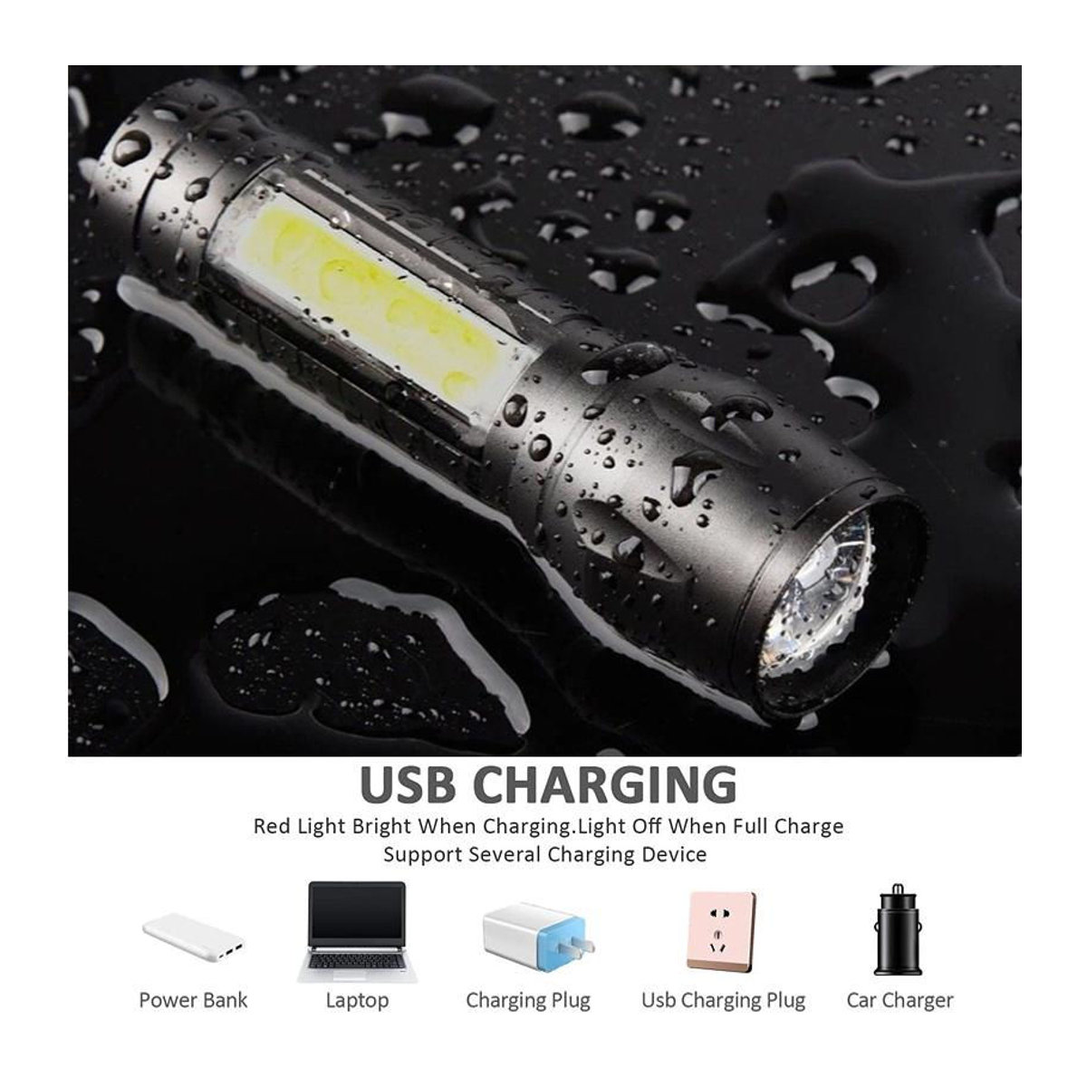 LIUXING Mini USB aufladbare LED Taschenlampe mit Zoom und COB-Licht, wasserdicht für Outdoor und Camping - Bild 2