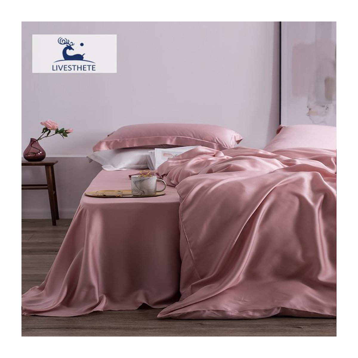 Liv-Esthete Bettwäsche Set aus 100% Naturseide in Rosa inklusive Kissenbezug und Bettdecke - Bild 1