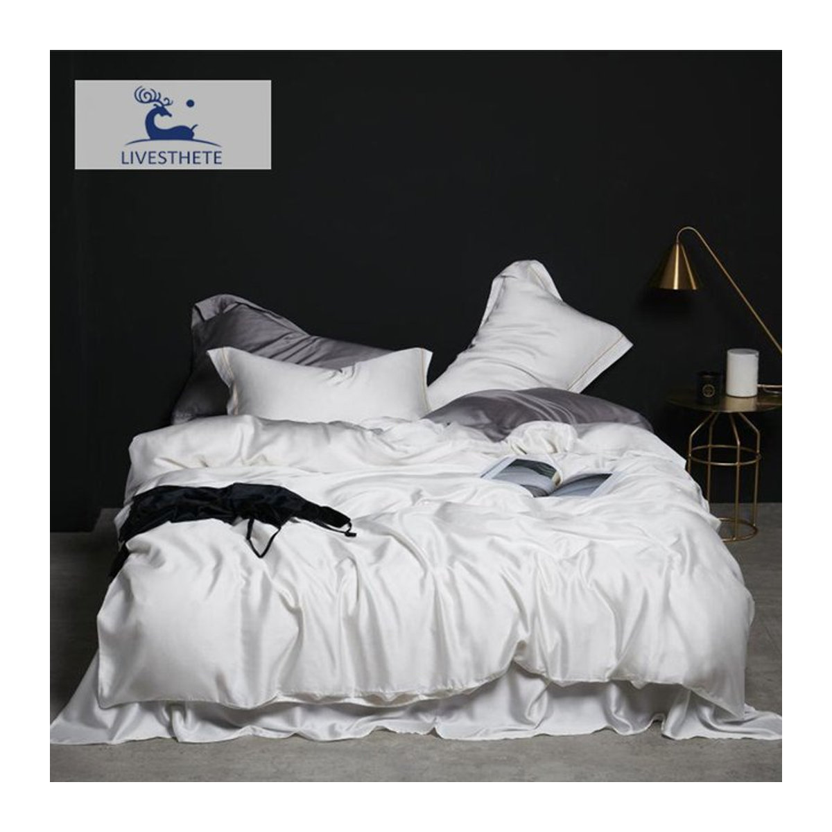 Liv-Esthete Bettwäsche-Set aus 100 % Seide in Weiß, Queen-Size mit Bettbezug, Laken und Kissenbezügen - Bild 1