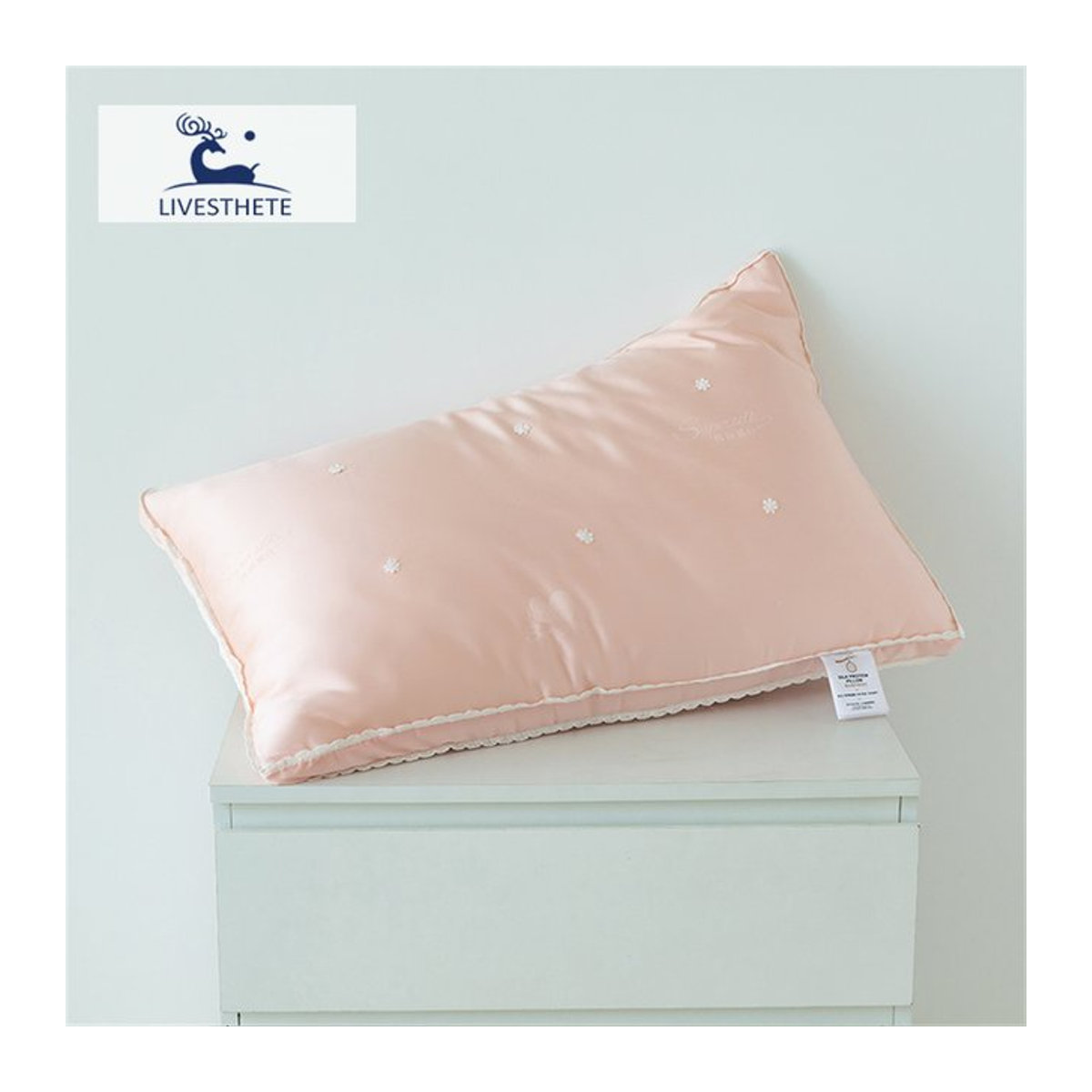 Liv-Esthete Kissenbezug aus 100% Seide in Rosa mit Jacquard-Muster für dein Schlafgefühl - Bild 1