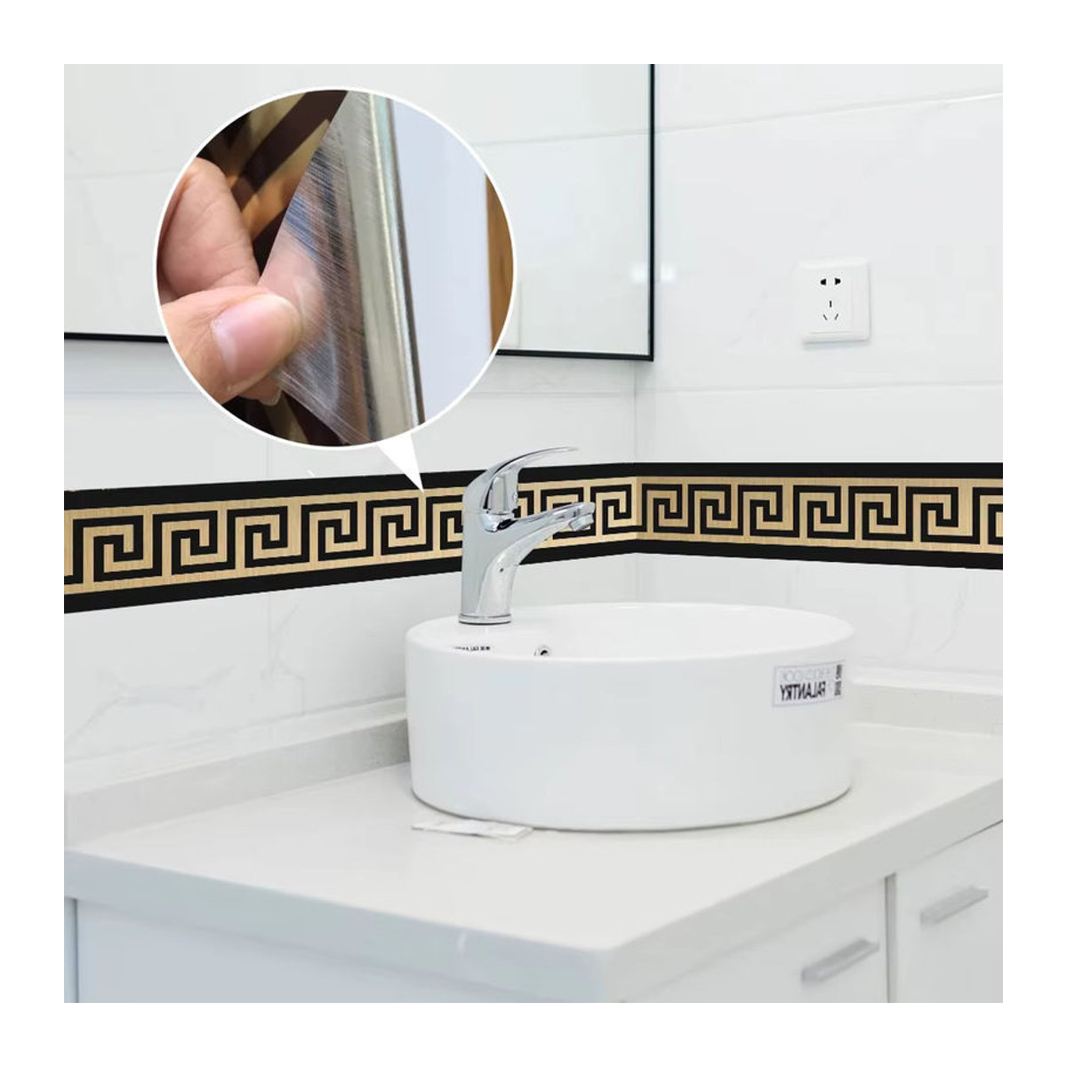 Liwo Selbstklebender Wandborder aus PVC mit geometrischem Art Déco Muster, wasserdicht, mehrfarbig, B: 10 cm, L: 200 cm - Bild 3