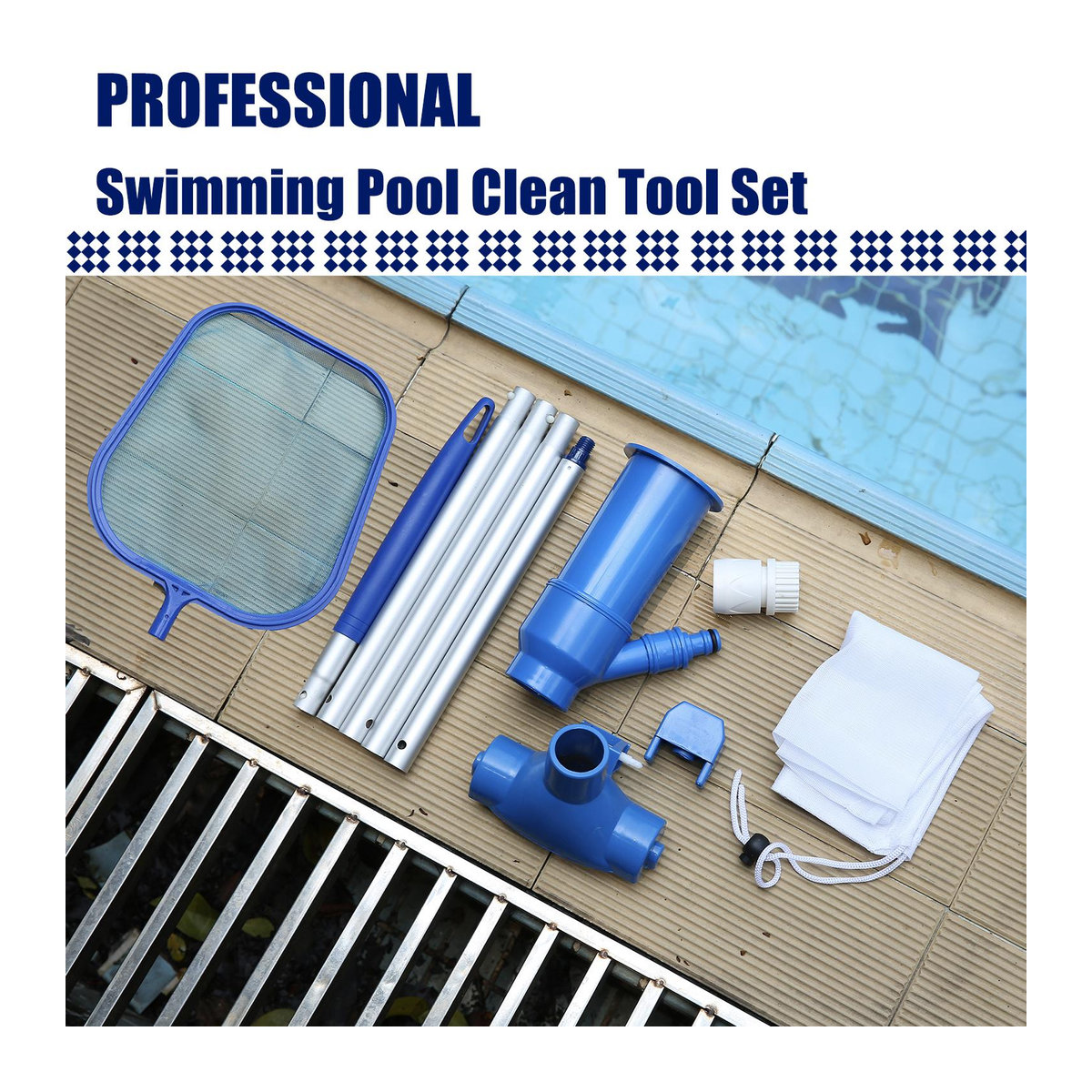 Lixada Pool-Reinigungsset in Blau und Weiß mit Skimmer, Bürste und Vakuumschlauch zur Schwimmbad-Wartung - Bild 7