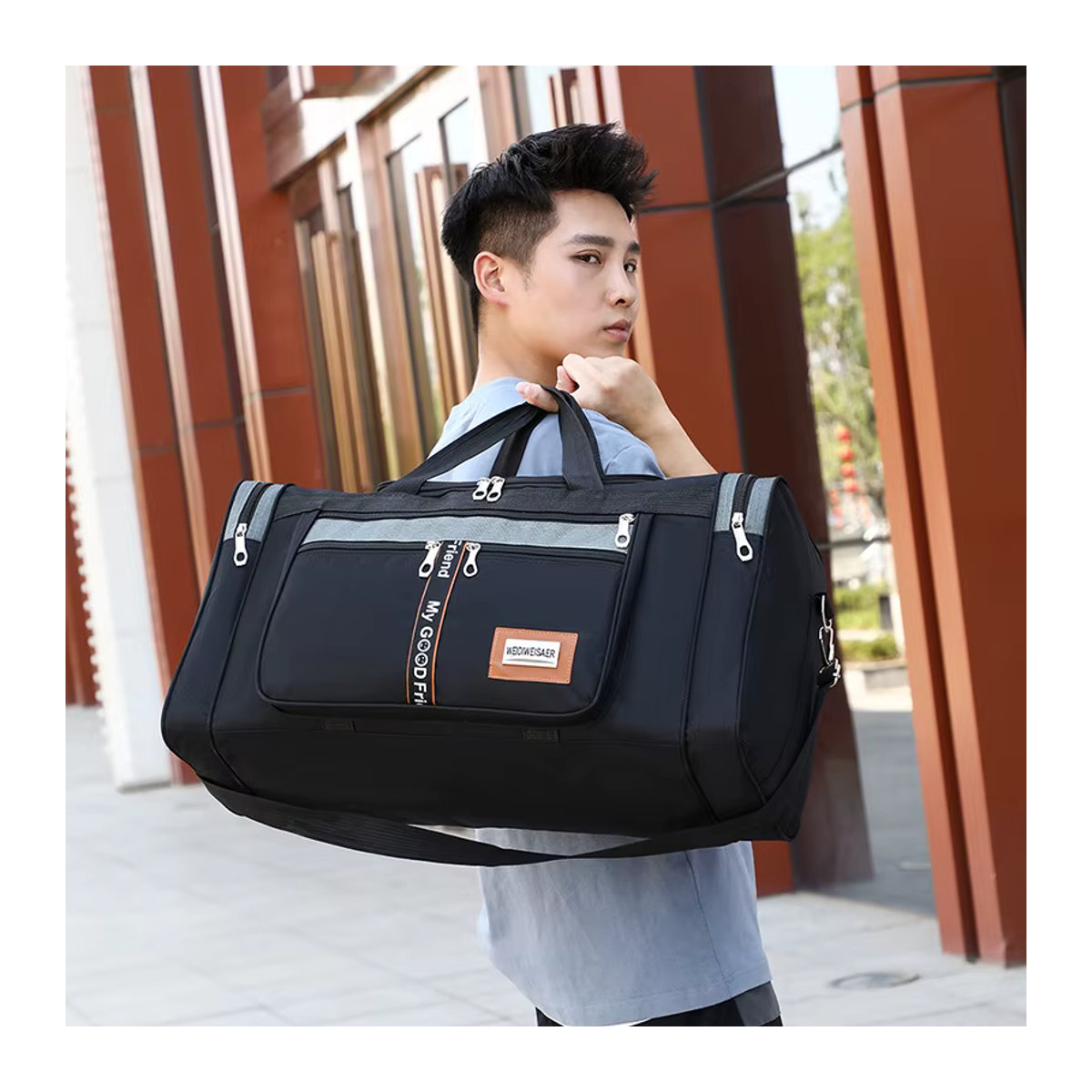 LKEEP Reisetasche als große Tragetasche für Outdoor und Wochenendtrips in Schwarz - Bild 3