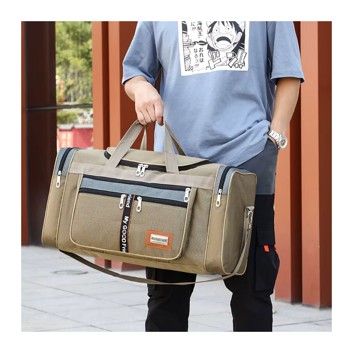 LKEEP Reisetasche als große Tragetasche für Outdoor und Wochenendtrips in Schwarz - Bild 4