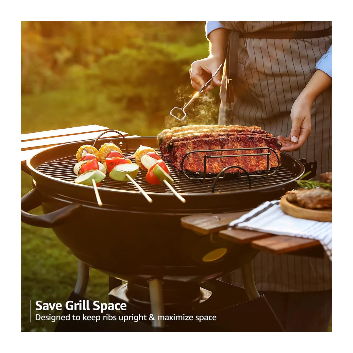 LMETJMA BBQ-Rippenständer aus antihaftbeschichtetem Stahl für Gasgrills, hält 4 Rippen-Racks, Modell JT25t - Bild 2
