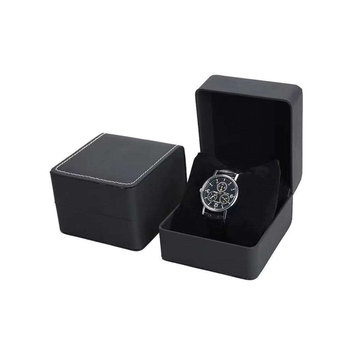 Lnofxas Einzeluhr-Geschenkbox für Herren aus schwarzem PU-Leder mit Kissen und Vitrine - Bild 5