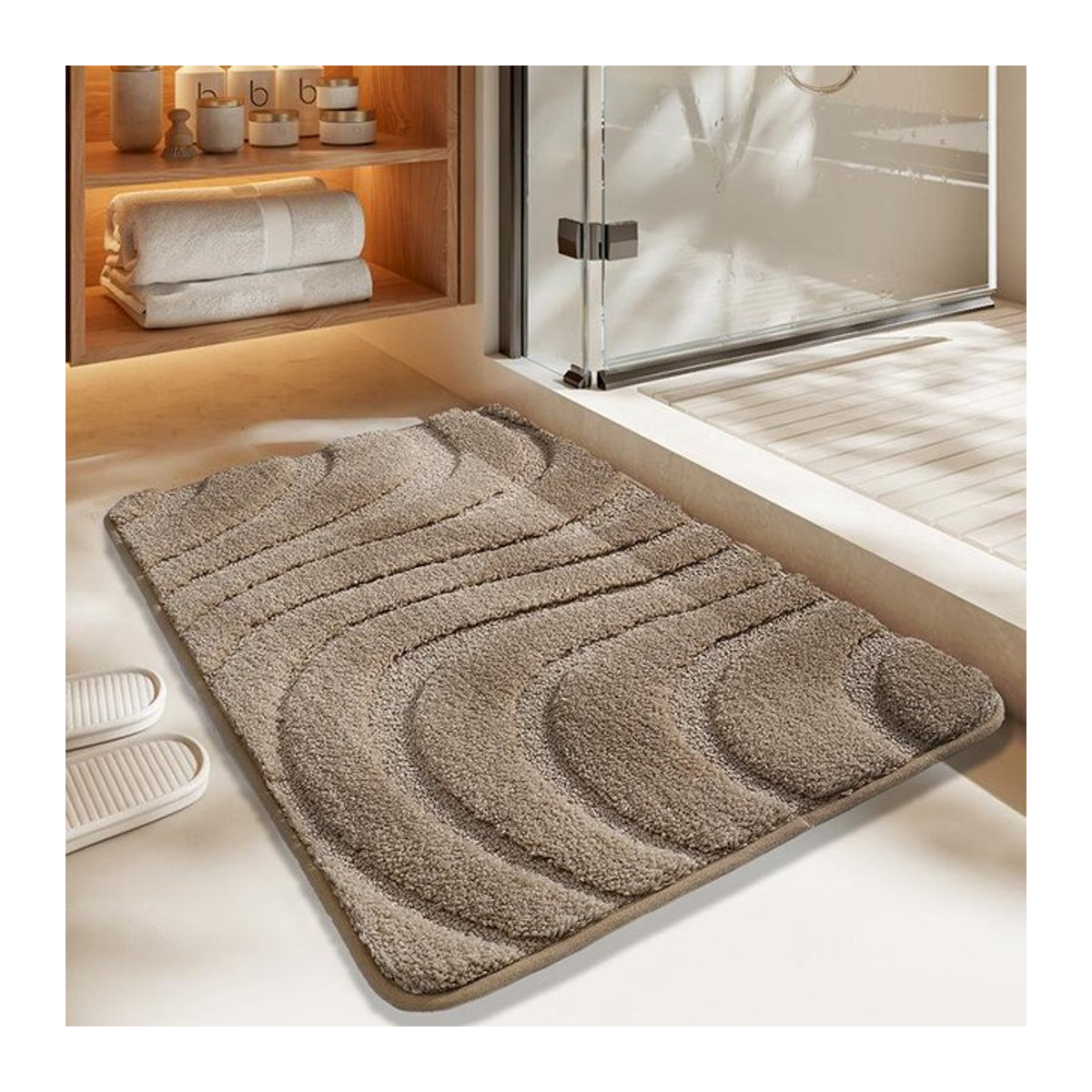 Lodestar Badezimmerteppich aus Superfaser in Khaki, rutschfeste und saugfähige Badematte mit 3D-Flock-Technologie, B/T: 60 x 40 cm - Bild 1