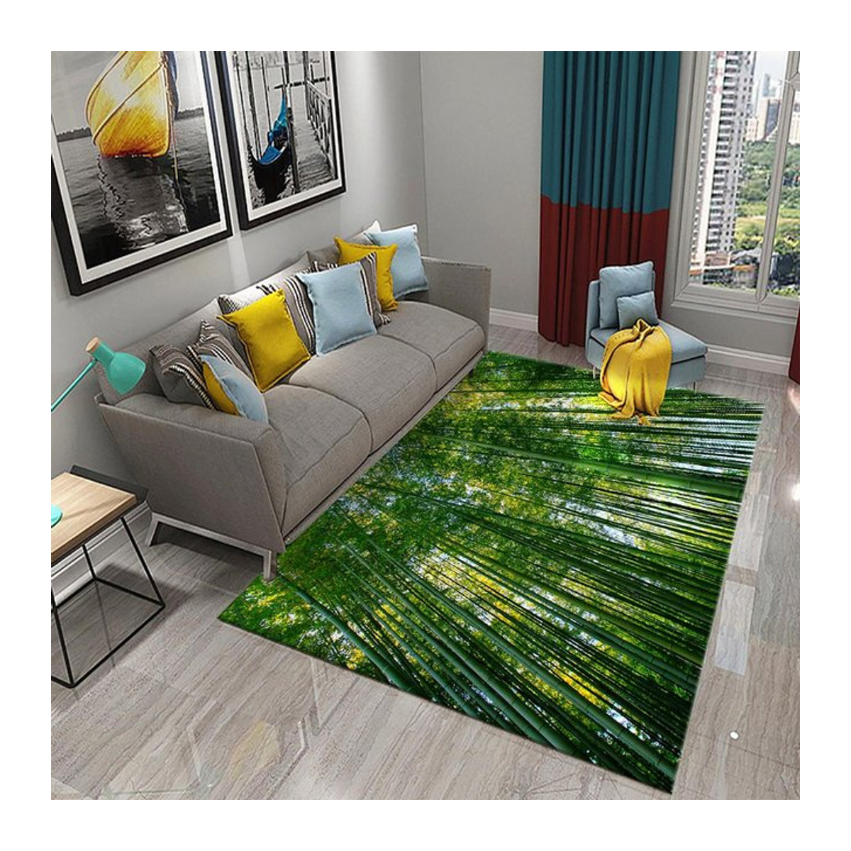 Lodestar Bambusteppich 3D Grüner Bambuswald Anti-Rutsch-Matte für Badezimmer, Wohnzimmer und Schlafzimmer, B/T: 60 x 40 cm - Bild 1