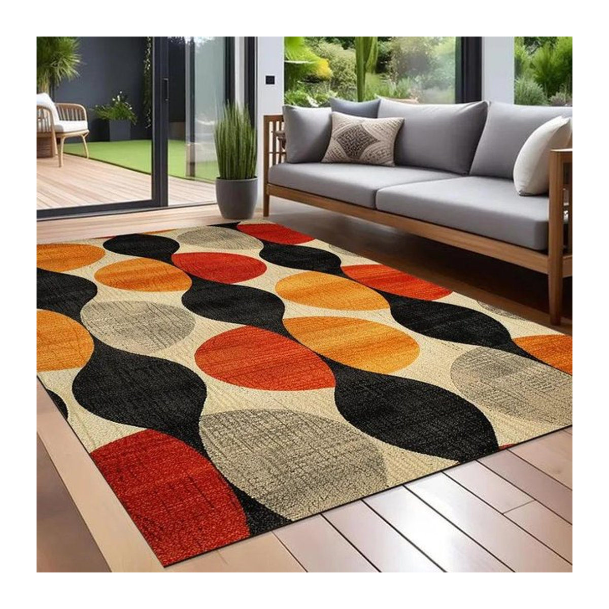 Lodestar Bereichsteppich Mid Century Modern mit geometrischem Design in Orange, Braun und Creme, B/T: 80 x 120 cm - Bild 1