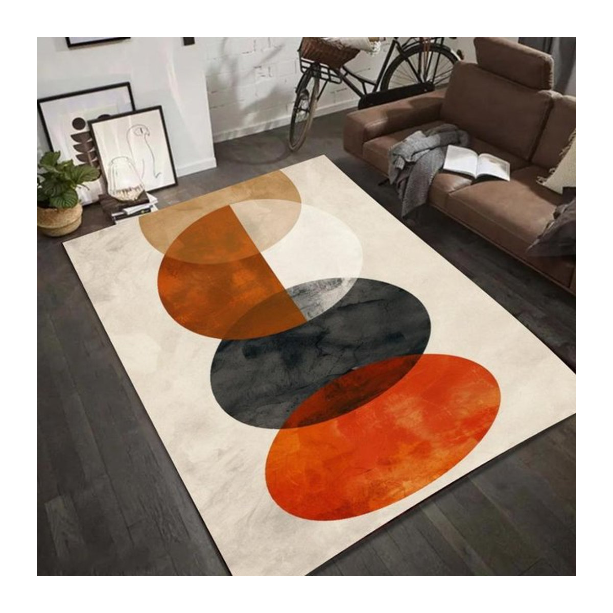 Lodestar Bereichsteppich mit geometrischem abstraktem Kreis-Muster in Beige und Braun, B/T: 60 x 40 cm - Bild 1