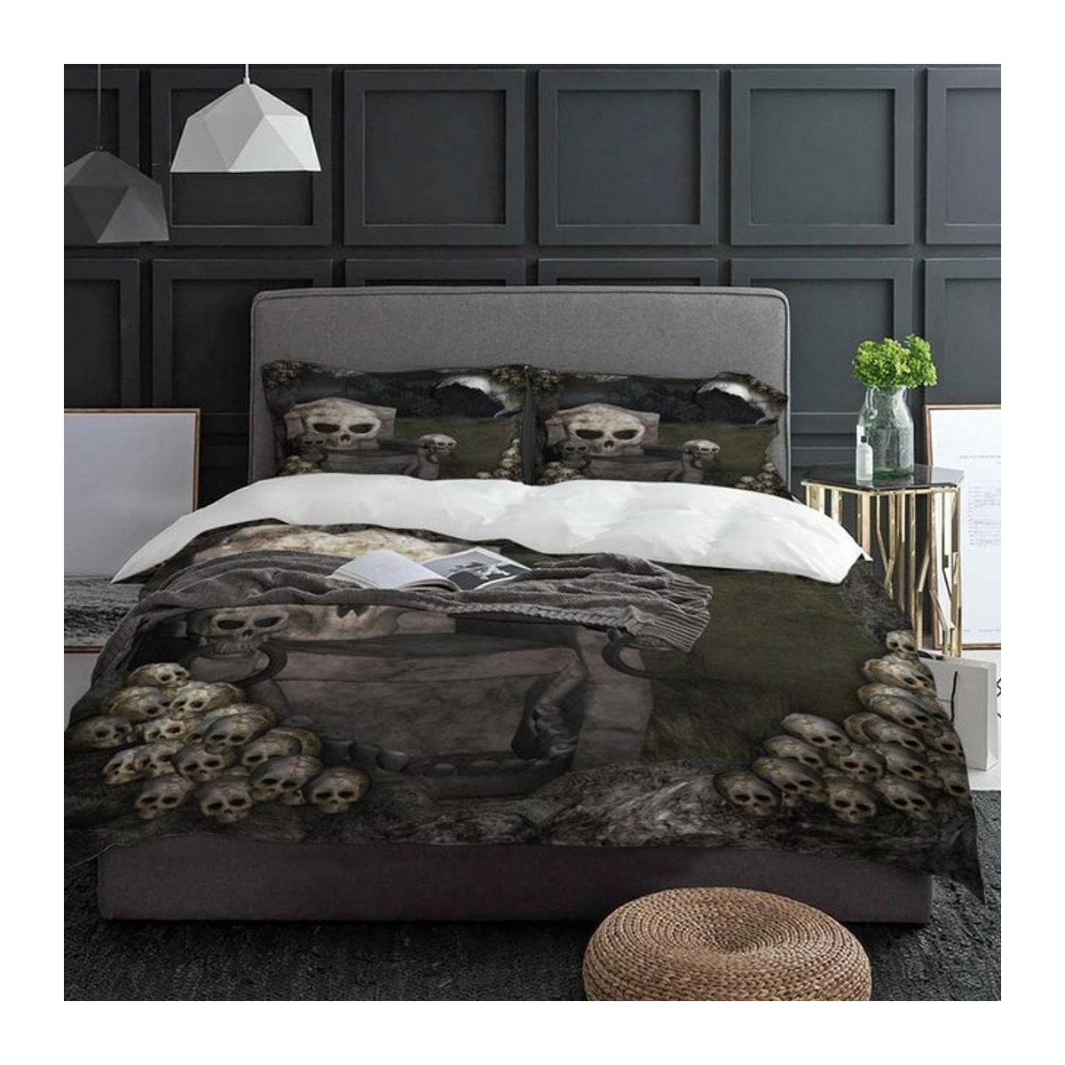 Lodestar Bettwäsche Set 3-teilig Wald Schädel Stein Design mit Reißverschluss, Bettbezug und Kissenbezug, Breite: 135 cm, Länge: 200 cm - Bild 1