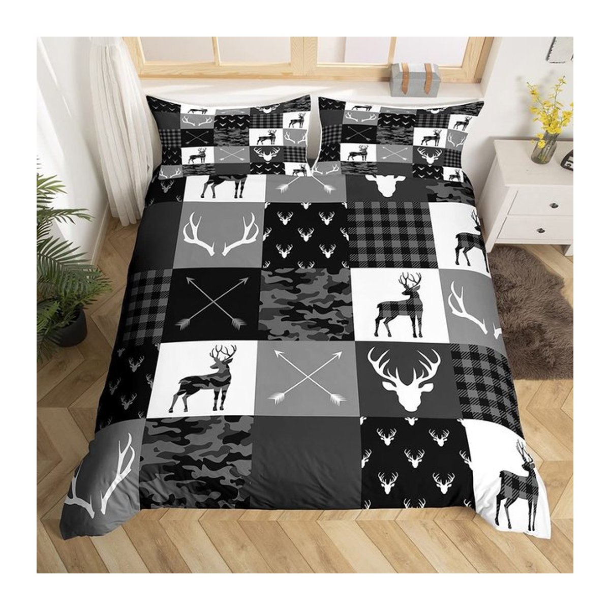 Lodestar Bettwäsche Set Camo Hirsch mit Geweih und Pfeilmuster aus Mikrofaser, Multicolor, Breite: 135 cm, Länge: 200 cm - Bild 1