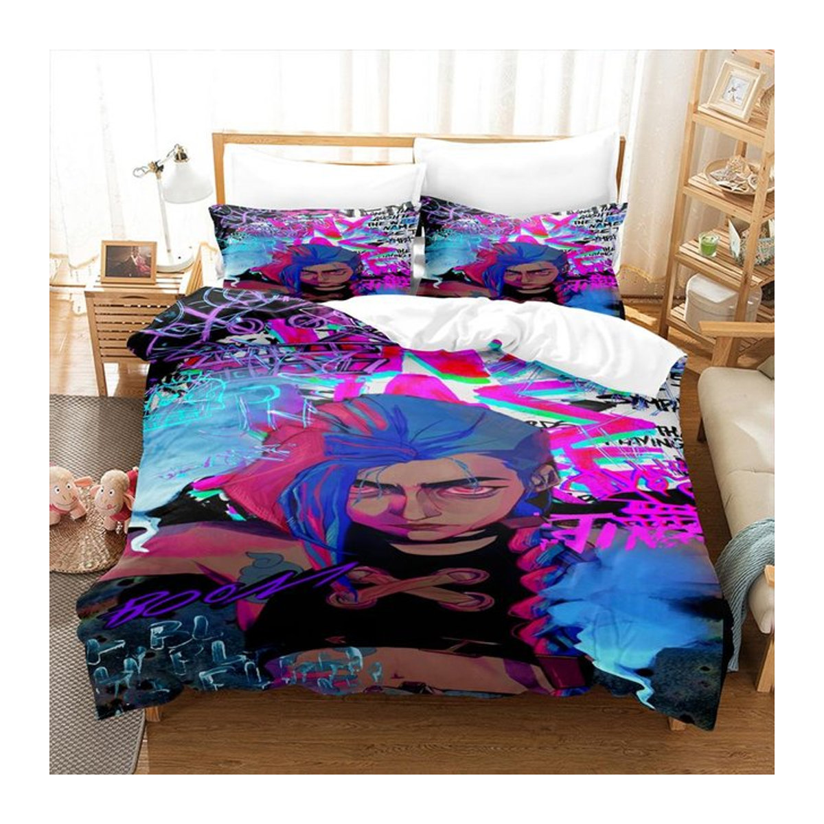 Lodestar Bettwäsche-Set Cartoon Anime Arcane Jinx Multicolor mit Reißverschluss, B/T/H: 135 x 200 cm - Bild 1