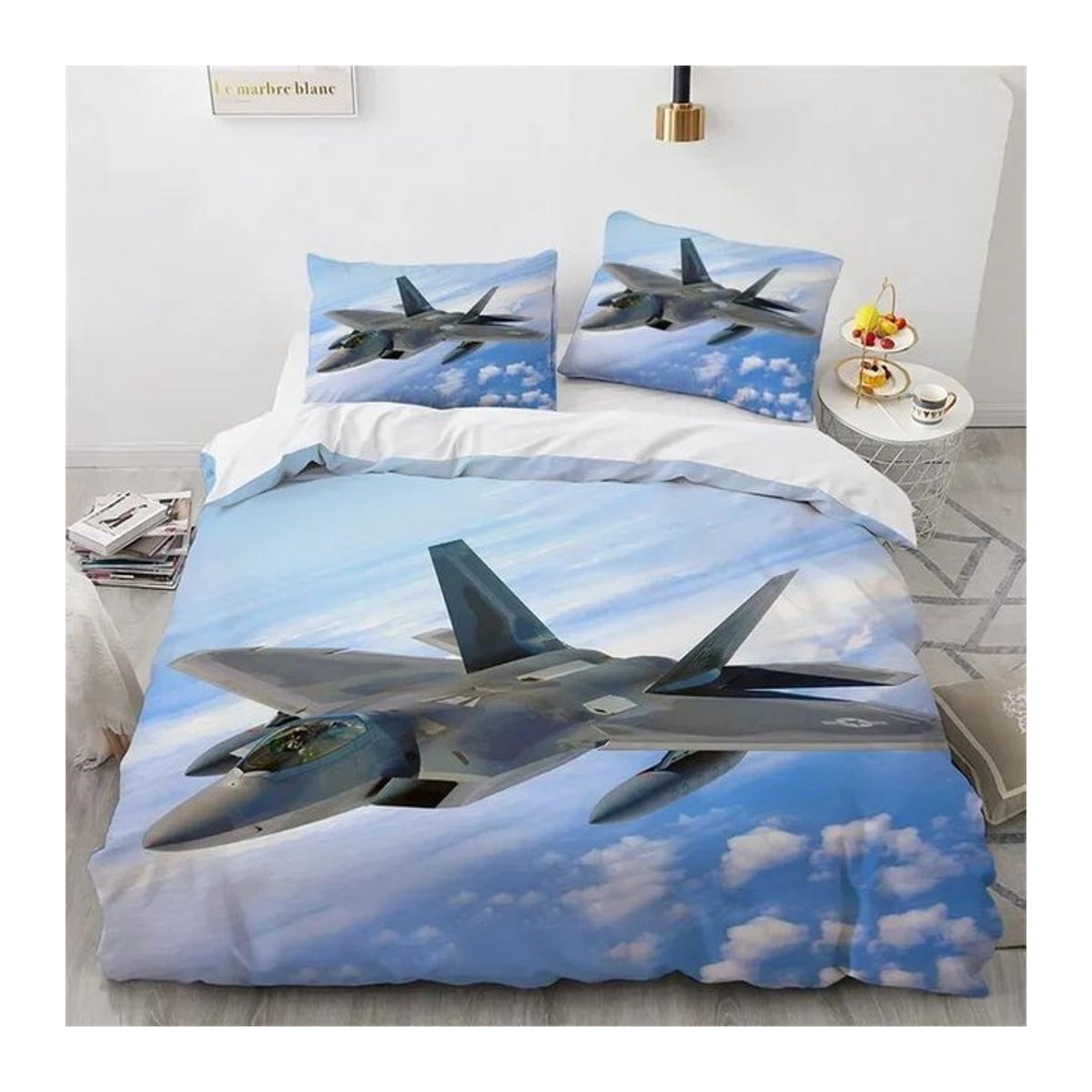Lodestar Bettwäsche Set mit 3D Flugzeug Motiv aus Mikrofaser, inklusive Kissenbezüge und Reißverschluss, Größe: 70 x 133 cm - Bild 1