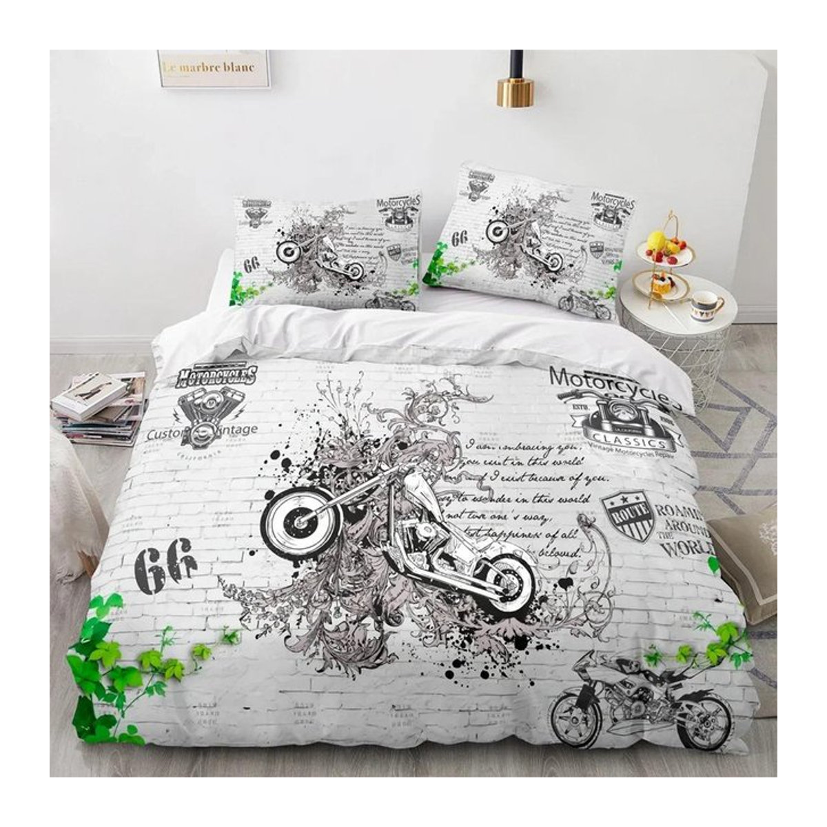 Lodestar Bettwäsche-Set mit 3D-Motorrad-Design, Multicolor, Bettbezug und Kissenbezug mit Reißverschluss, Breite: 140 cm, Länge: 210 cm - Bild 1