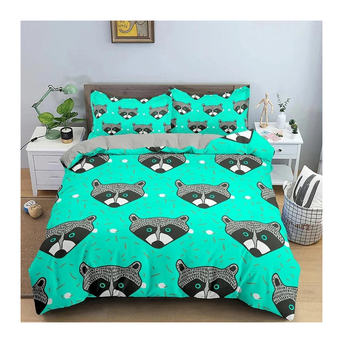 Lodestar Bettwäsche Set mit 3D Waschbär Motiv für Kinder und Erwachsene, Multicolor, 2-teilig, Breite: 133 cm, Höhe: 70 cm - Bild 1