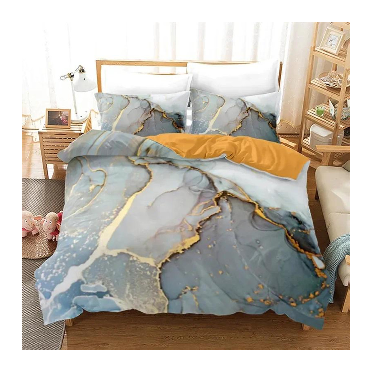 Lodestar Bettwäsche Set mit abstraktem Marmor-Design und geometrischem Muster, Multicolor, 2er Set - Bild 1